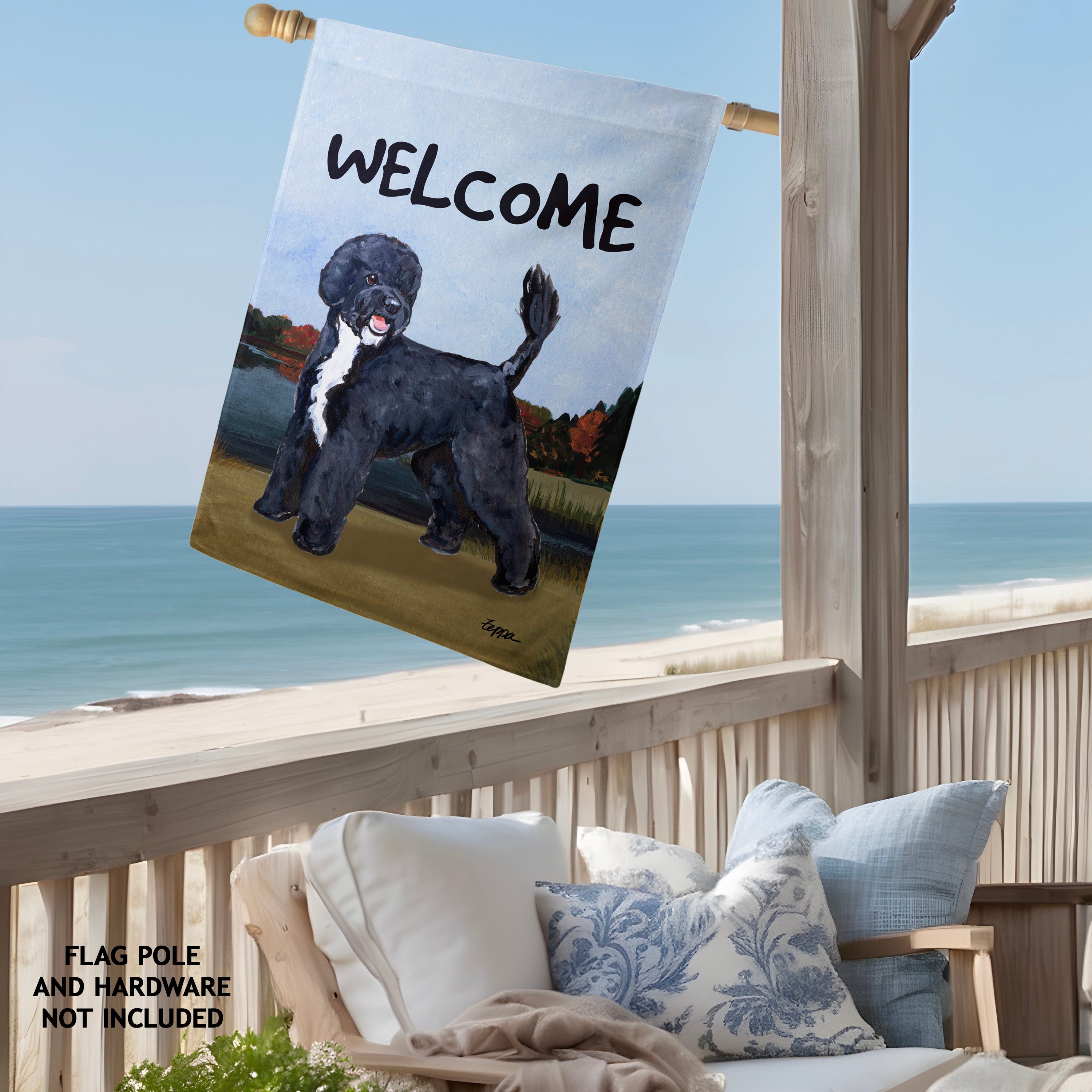 Portuguese Water Dog Black House Flag