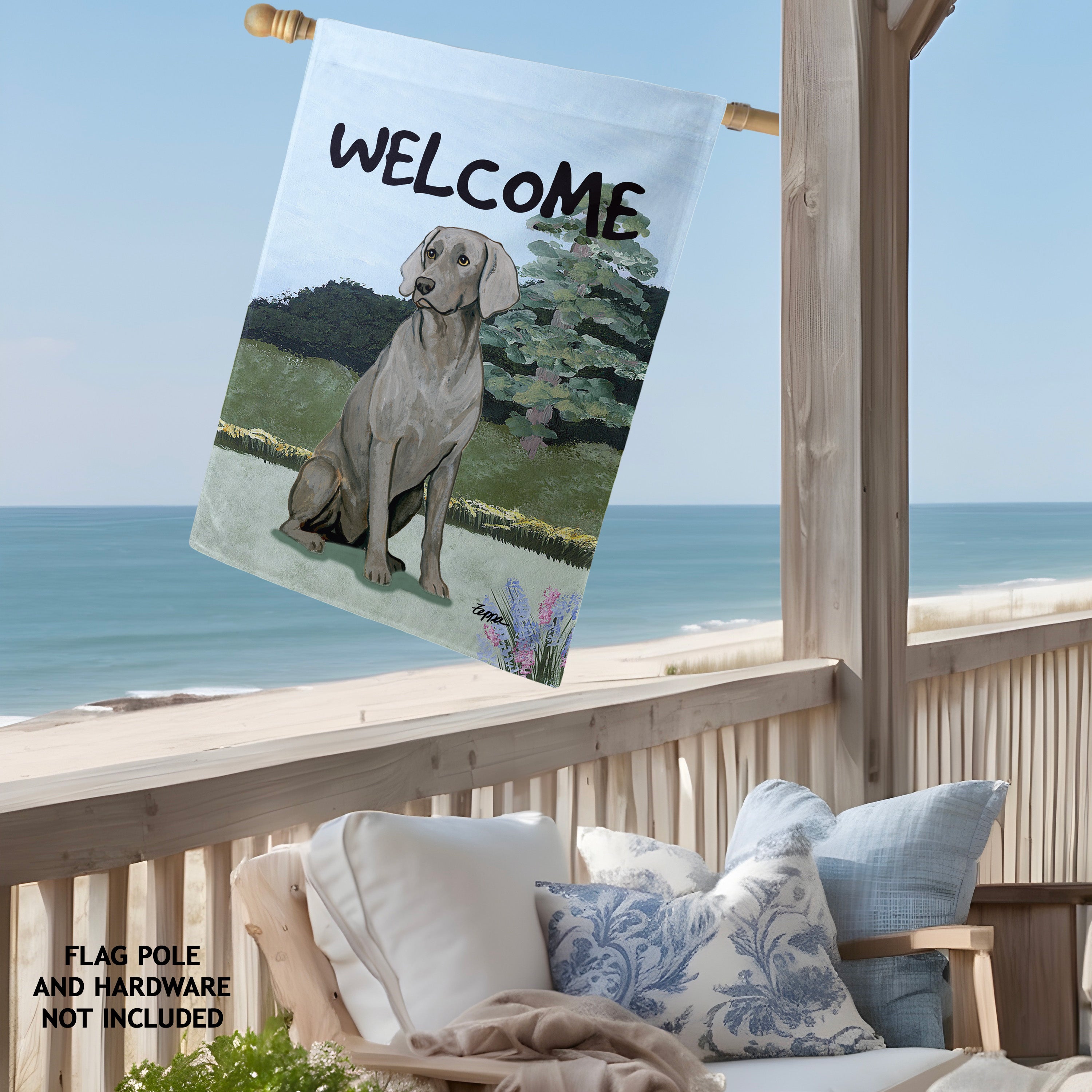 Weimaraner Sitting House Flag