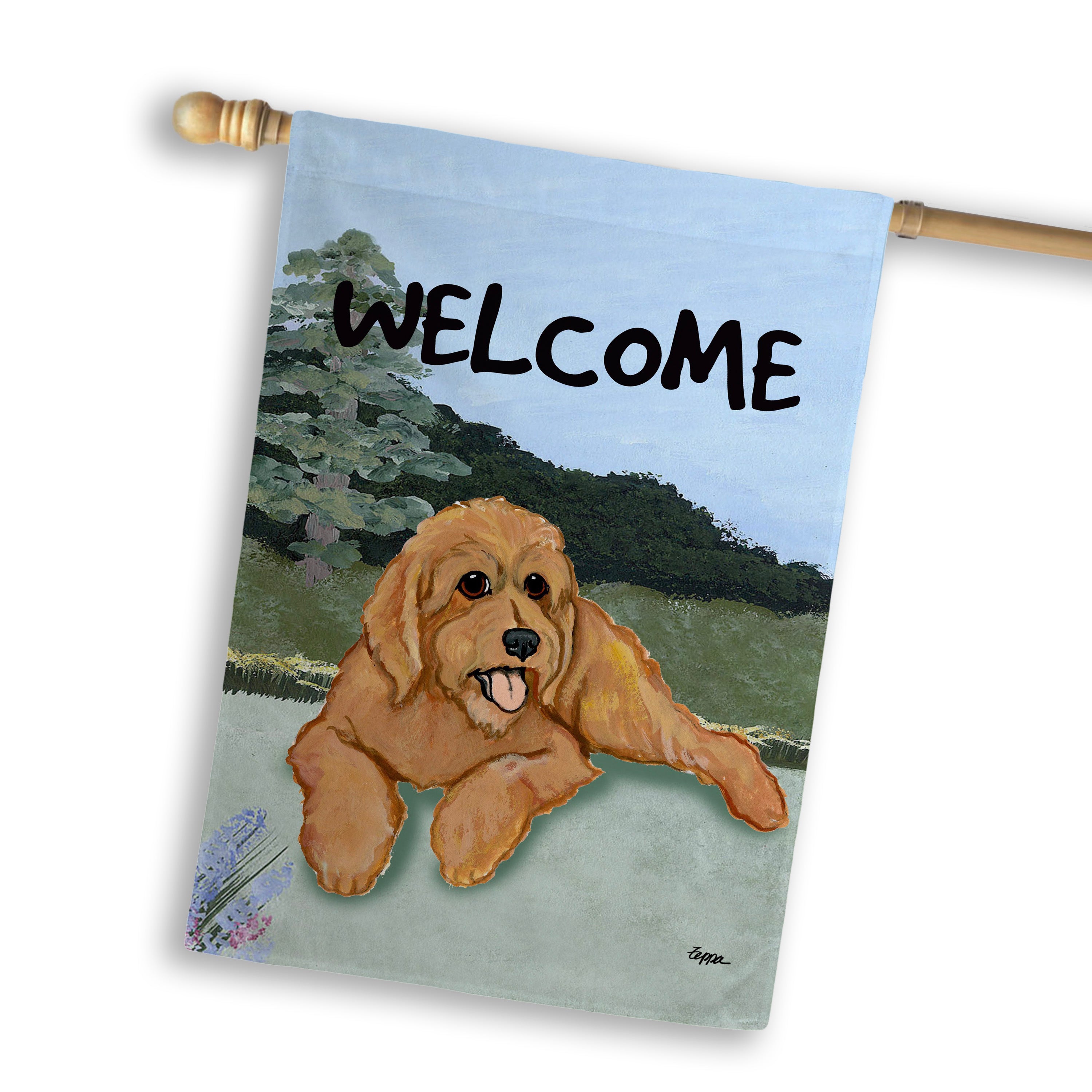 Golden-Labra Doodle House Flag