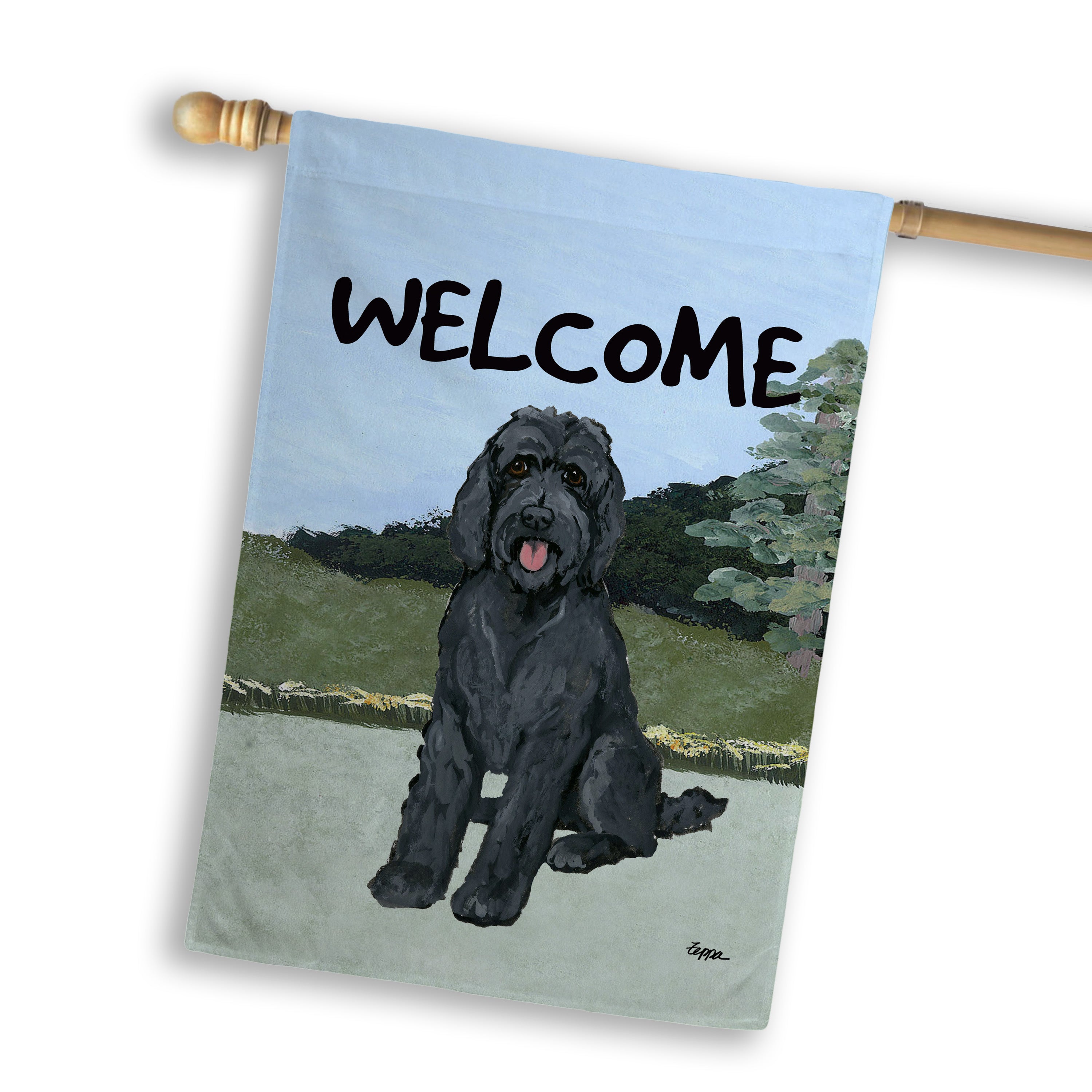 Golden-Labra Doodle House Flag