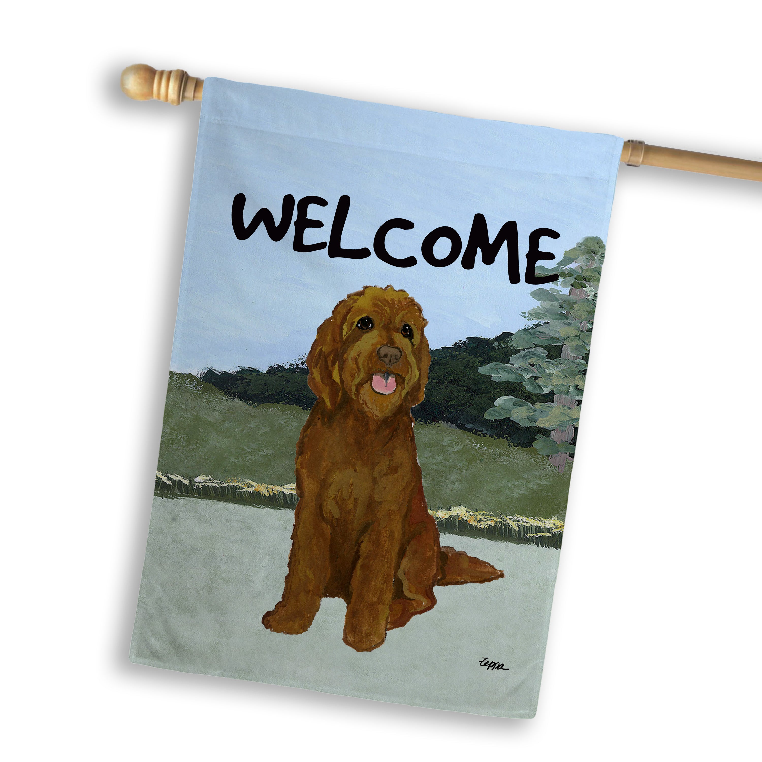 Golden-Labra Doodle House Flag