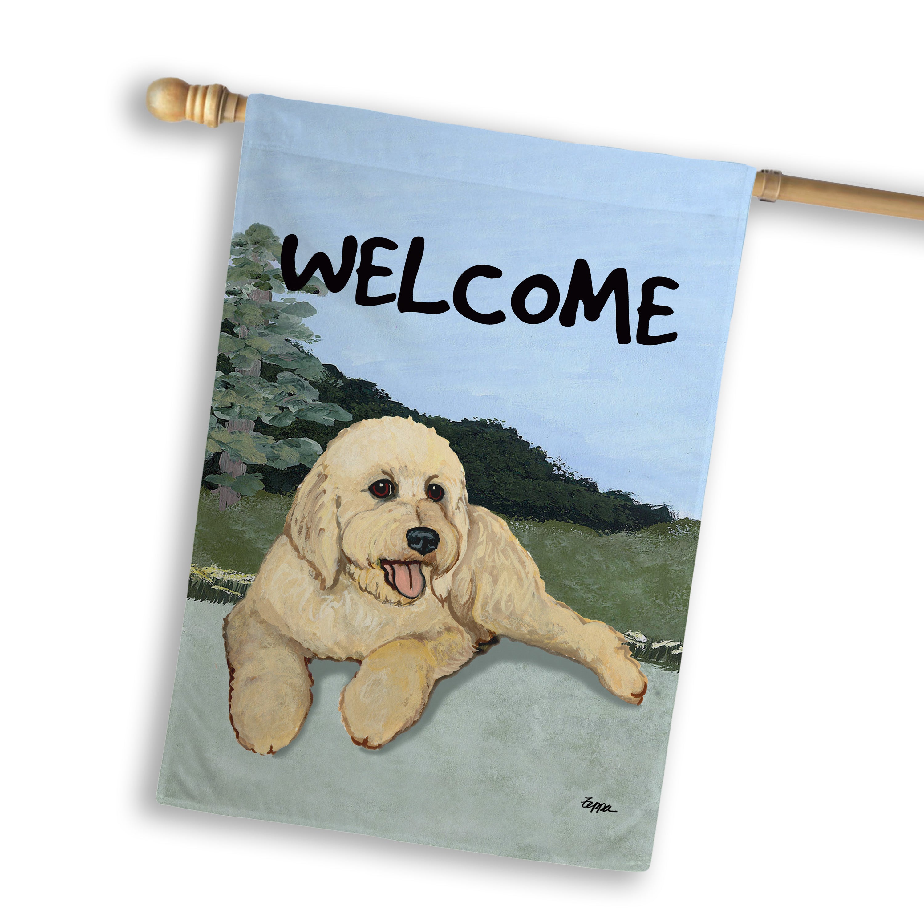 Golden-Labra Doodle House Flag