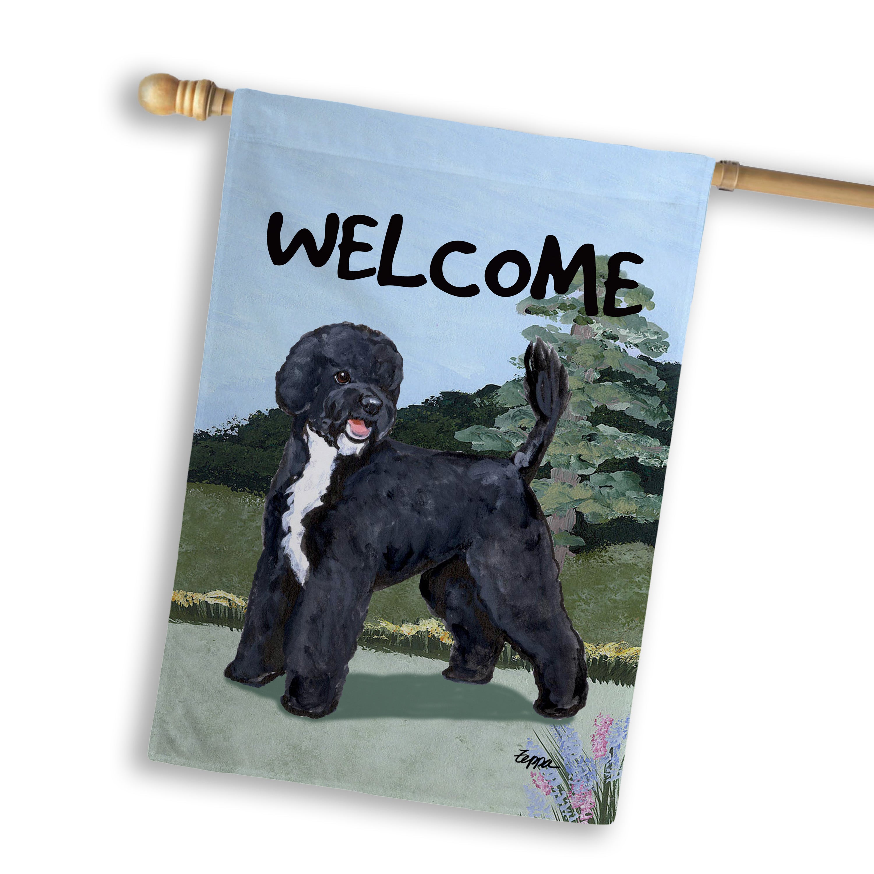 Portuguese Water Dog Black House Flag
