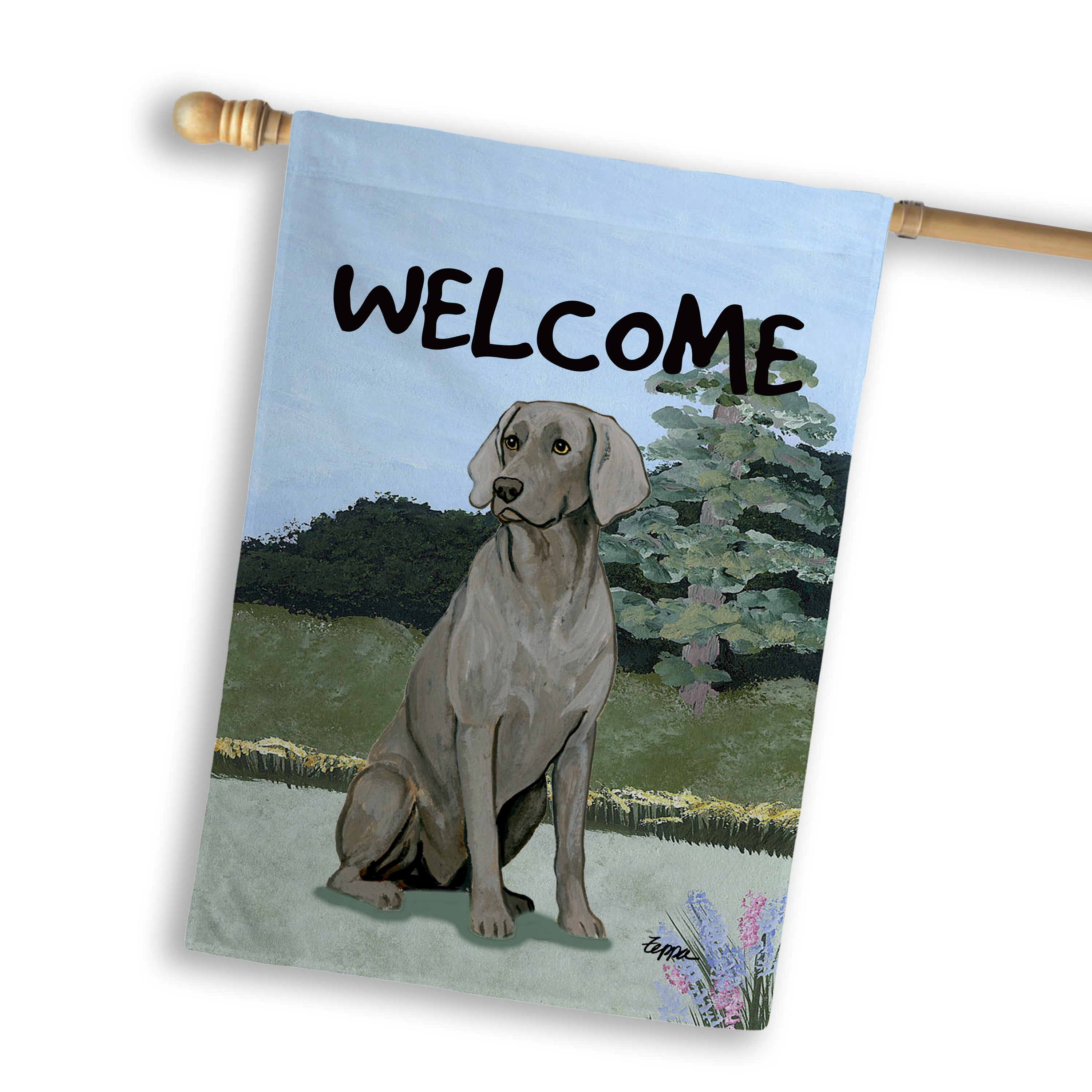 Weimaraner Sitting House Flag