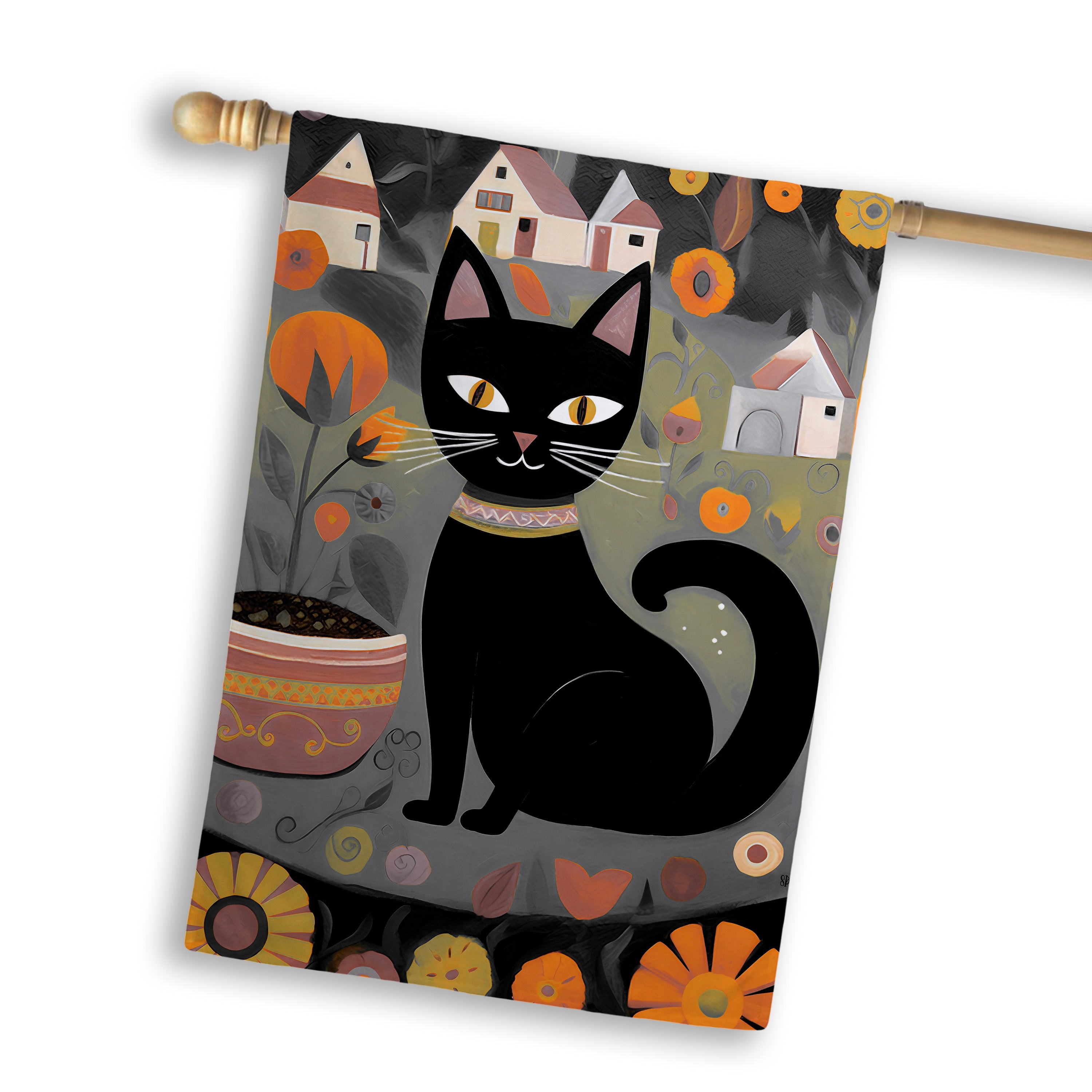 Black Cat Garden House Flag
