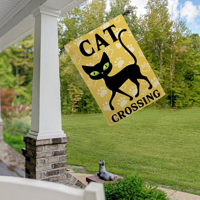 Cat Crossing House Flag