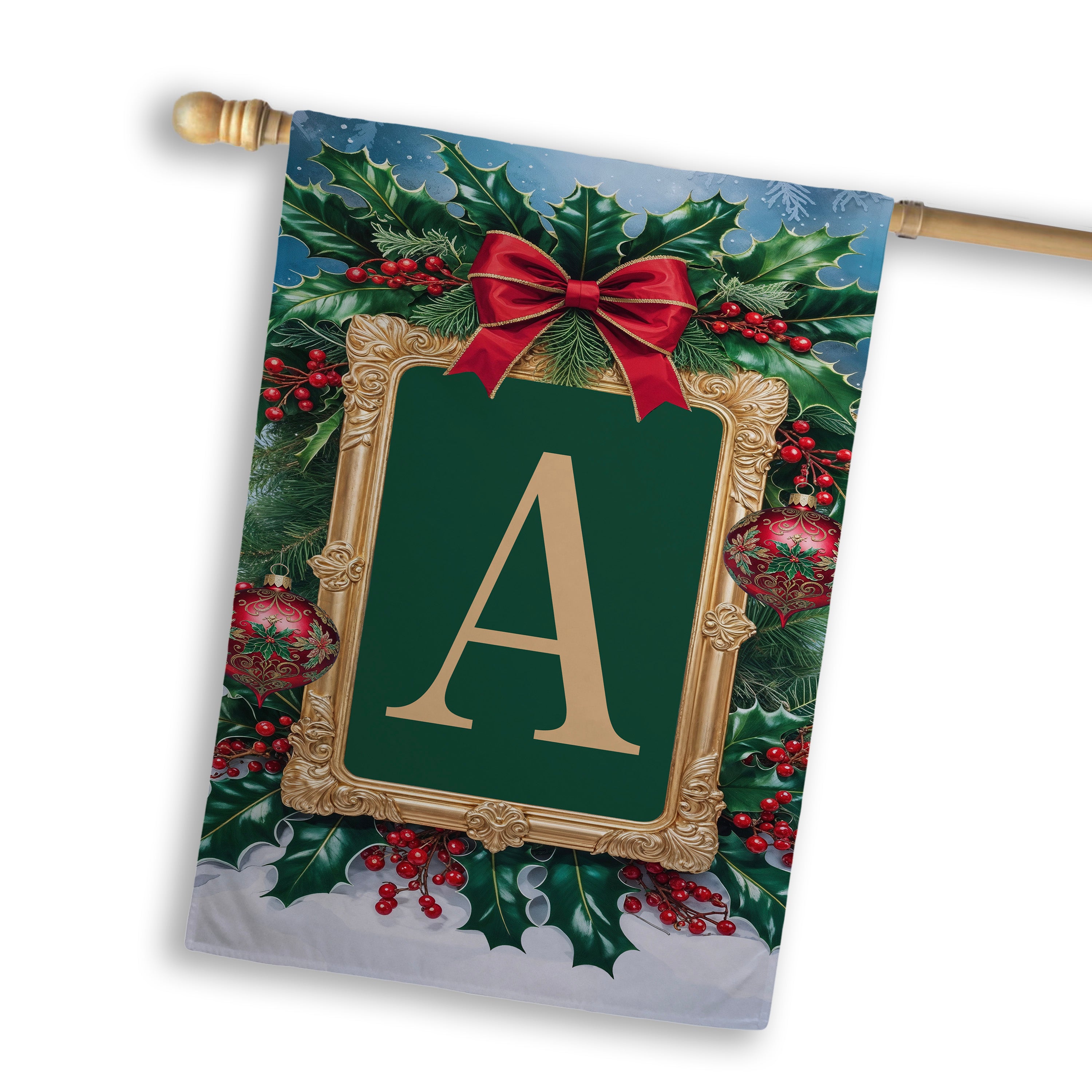 Christmas, Holly Berries Frame, Monogram, House Flag
