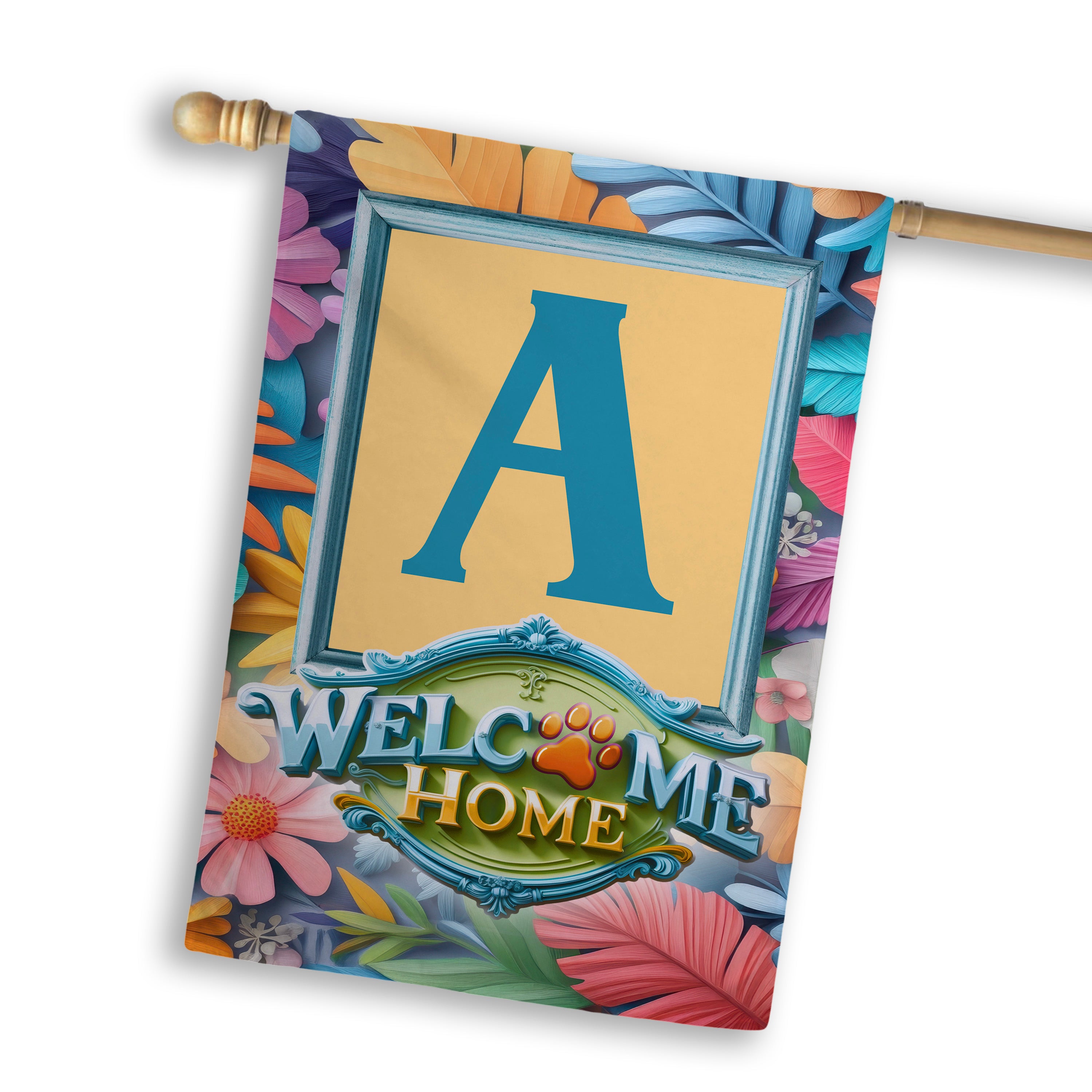 Welcome, Welcome Home Floral, Monogram, House Flag