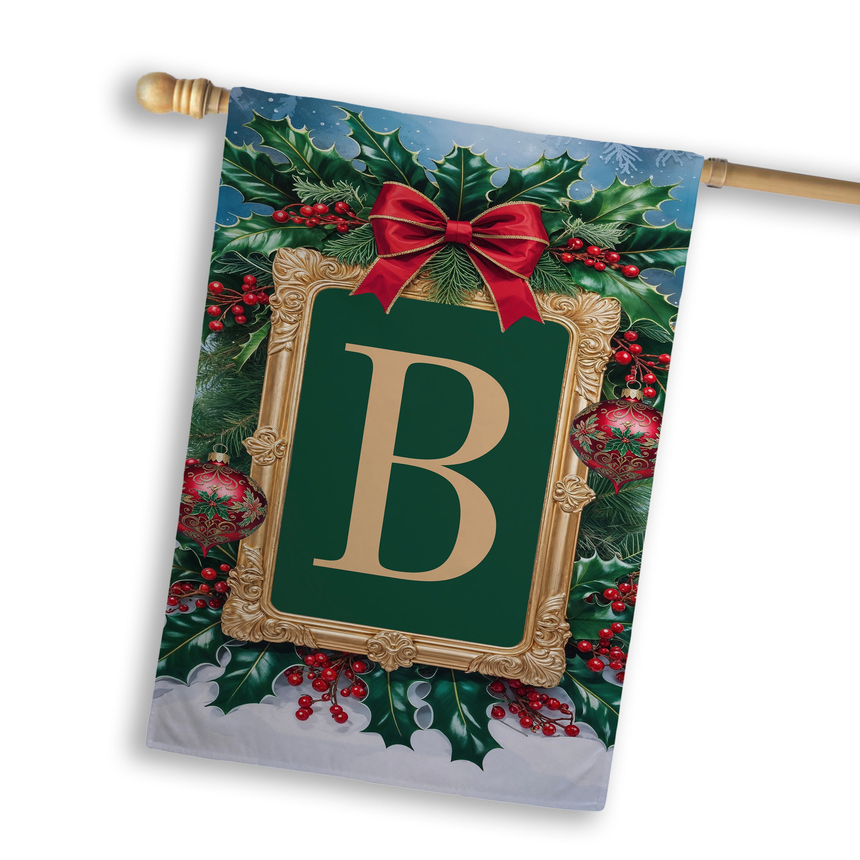Christmas, Holly Berries Frame, Monogram, House Flag