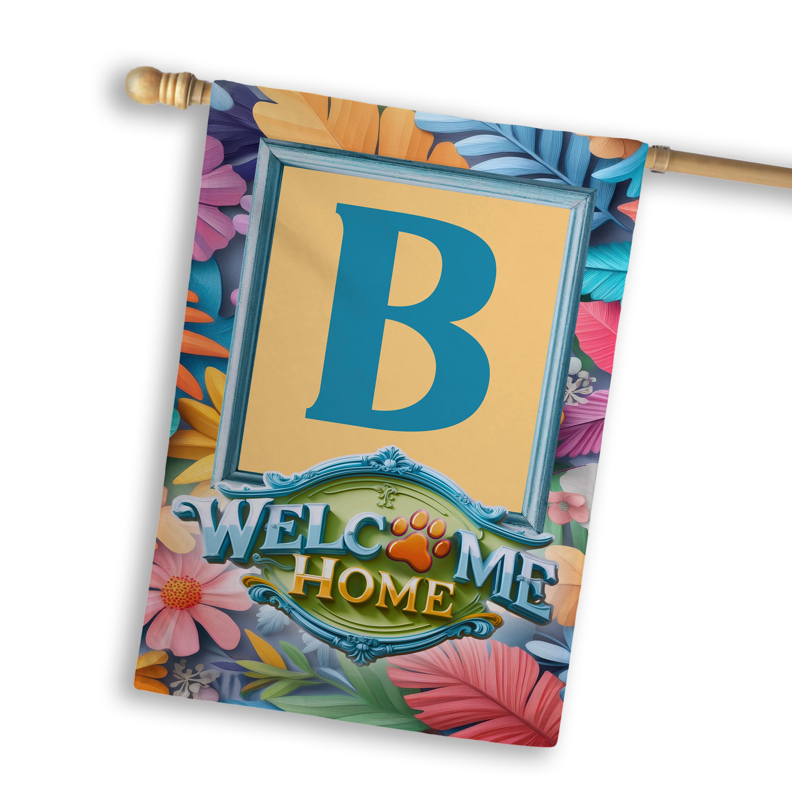 Welcome, Welcome Home Floral, Monogram, House Flag