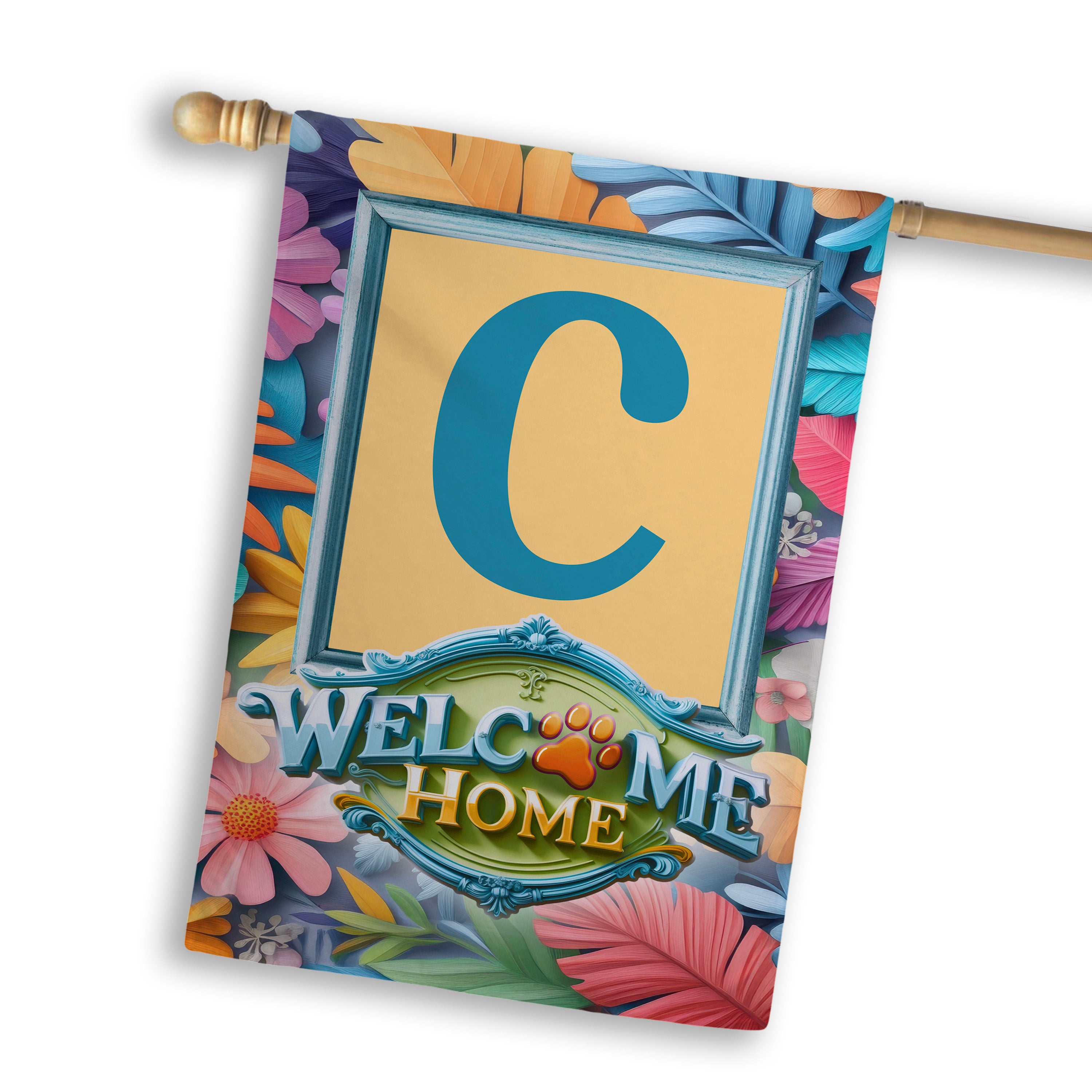 Welcome, Welcome Home Floral, Monogram, House Flag