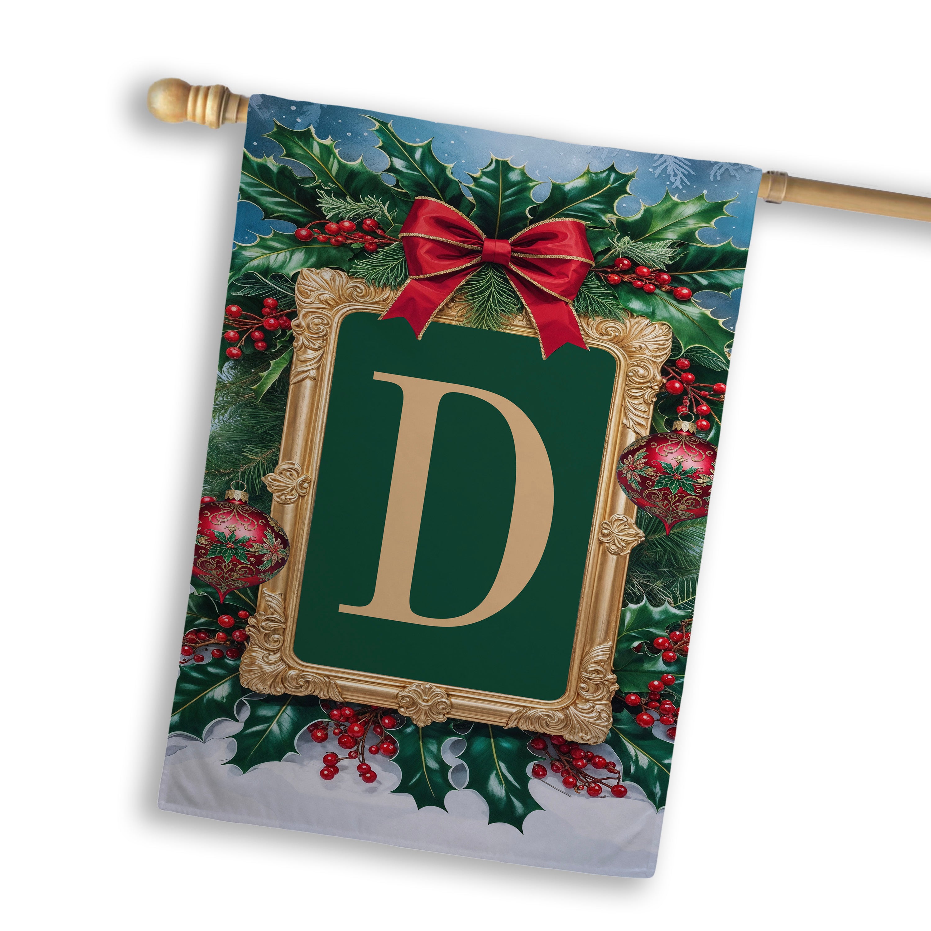 Christmas, Holly Berries Frame, Monogram, House Flag
