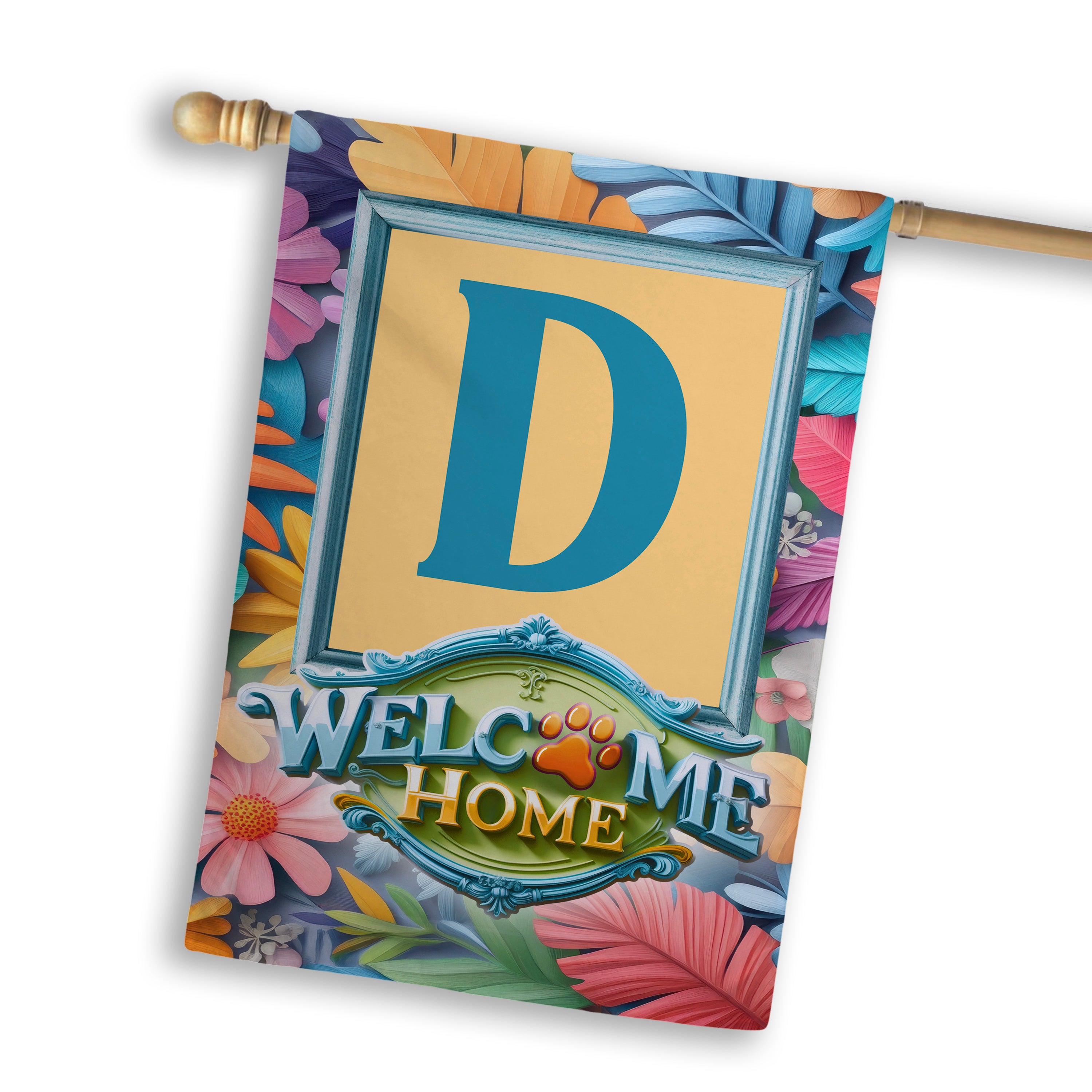 Welcome, Welcome Home Floral, Monogram, House Flag
