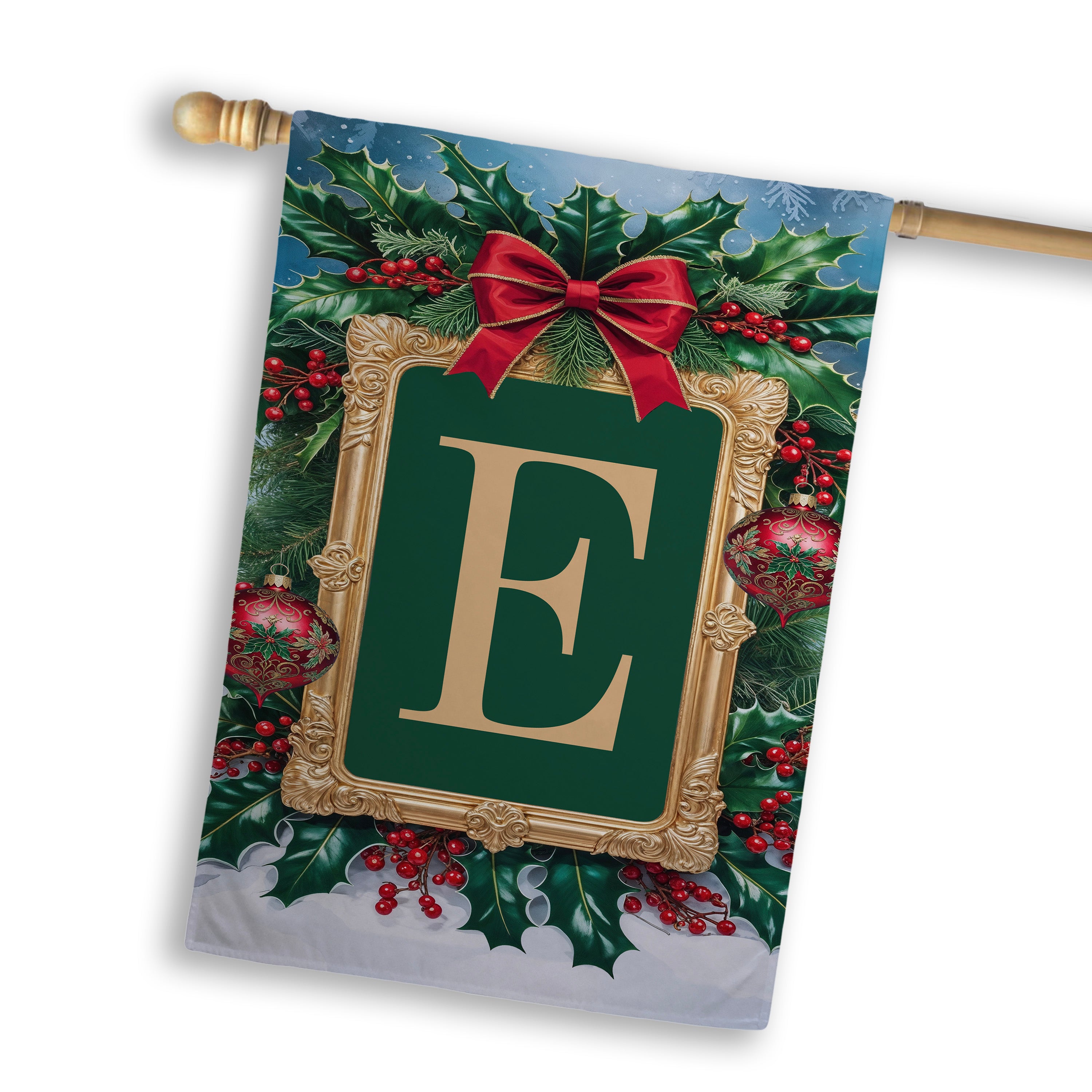 Christmas, Holly Berries Frame, Monogram, House Flag