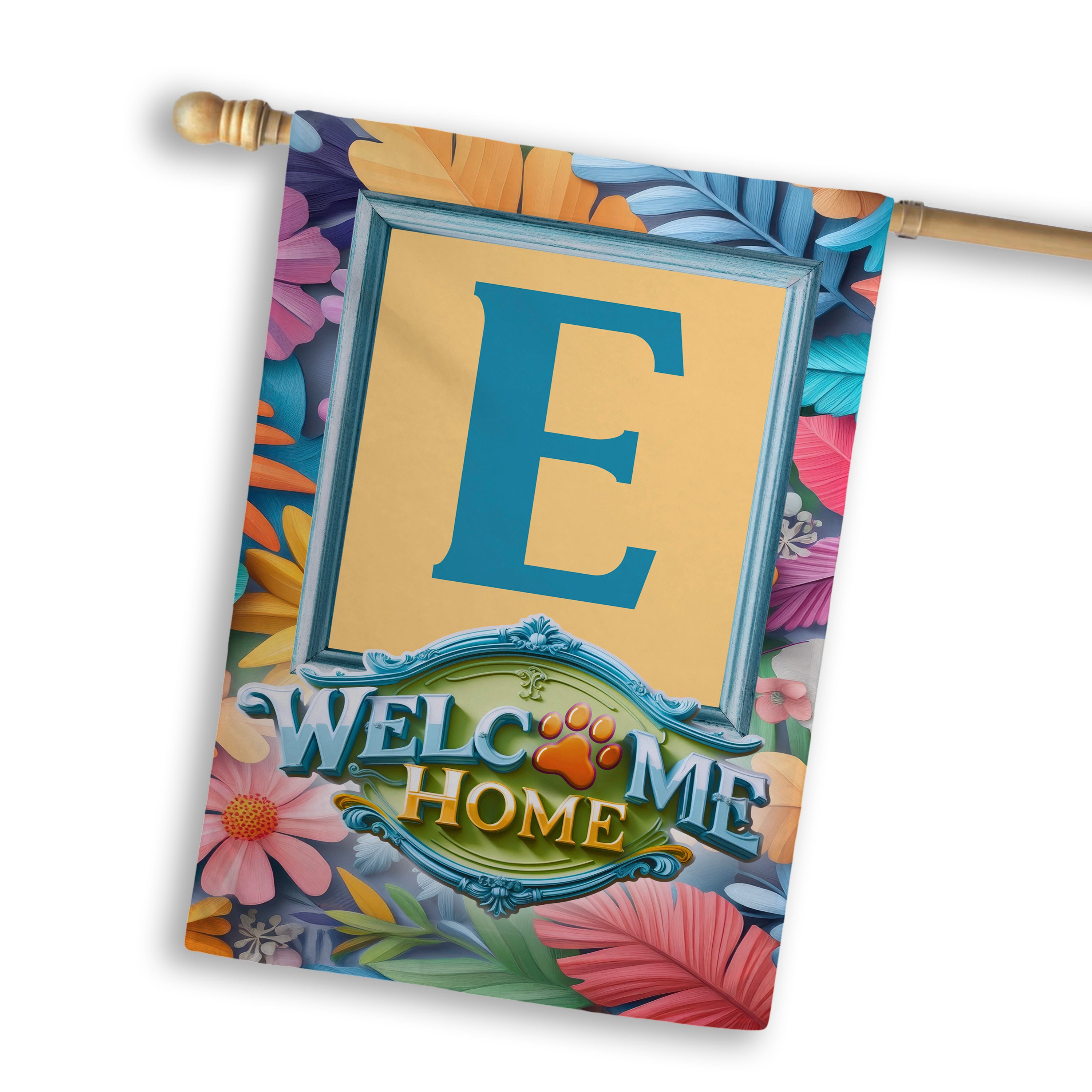 Welcome, Welcome Home Floral, Monogram, House Flag