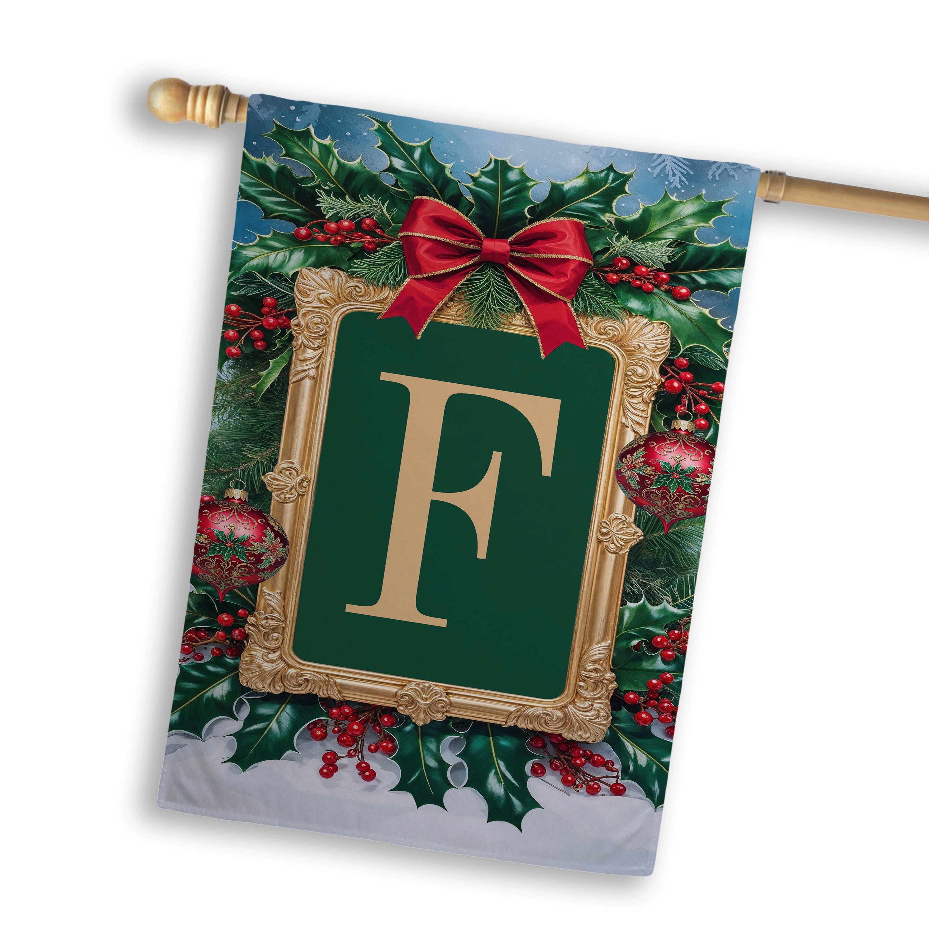 Christmas, Holly Berries Frame, Monogram, House Flag