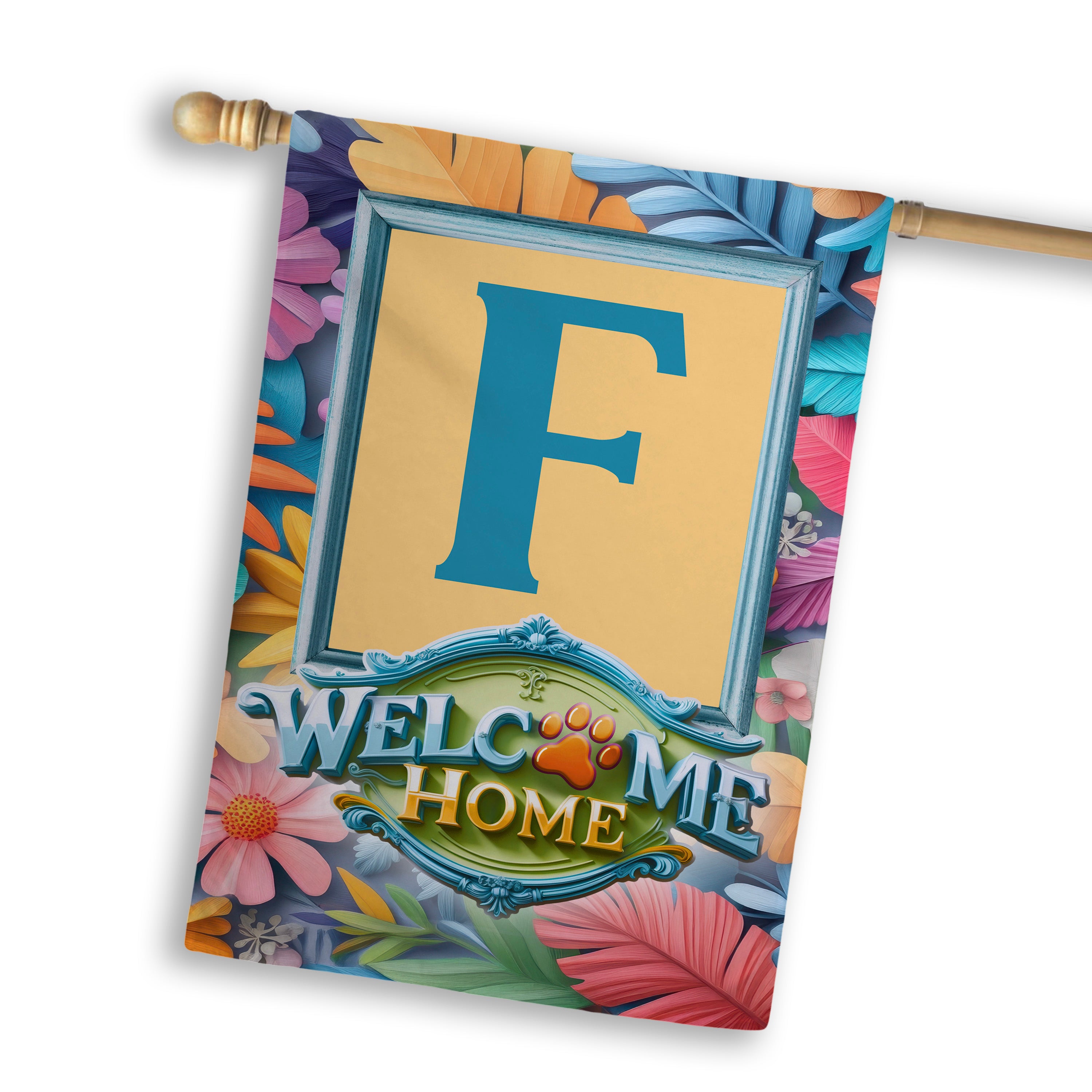Welcome, Welcome Home Floral, Monogram, House Flag