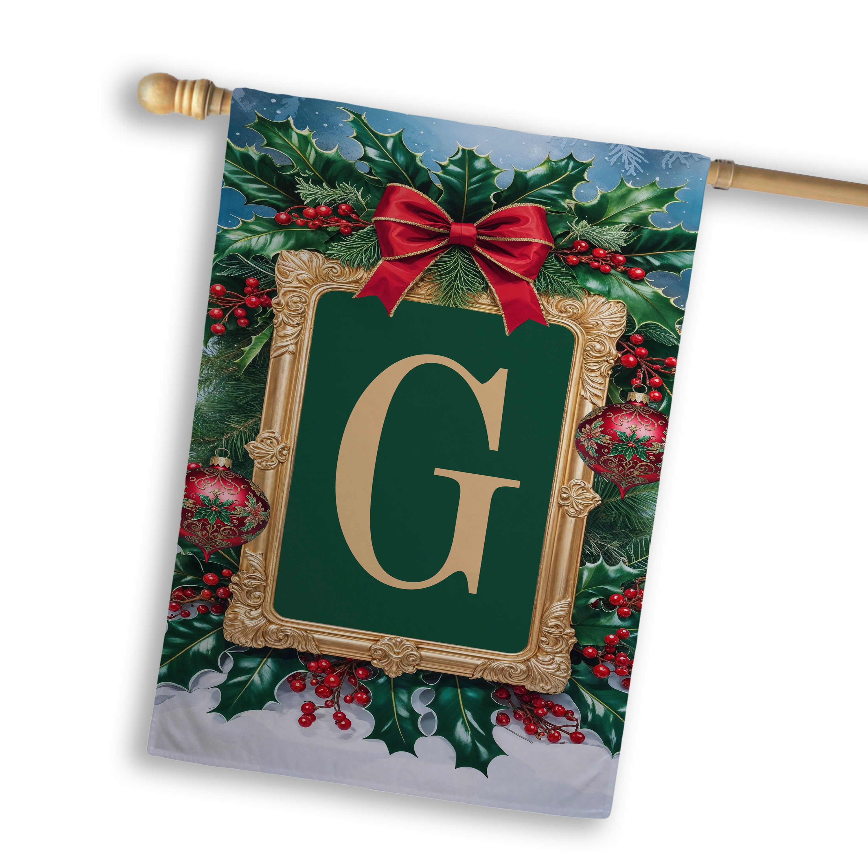 Christmas, Holly Berries Frame, Monogram, House Flag