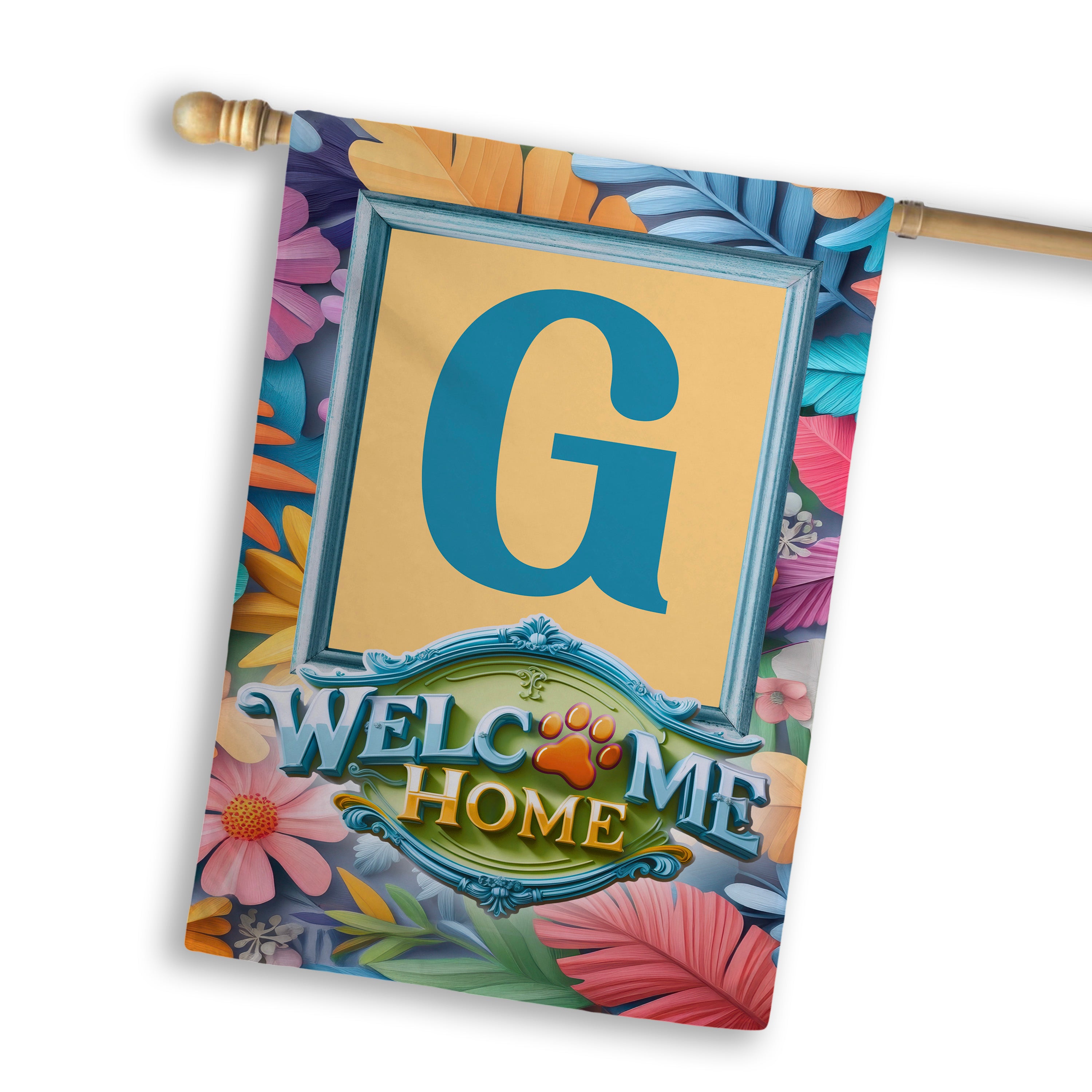 Welcome, Welcome Home Floral, Monogram, House Flag