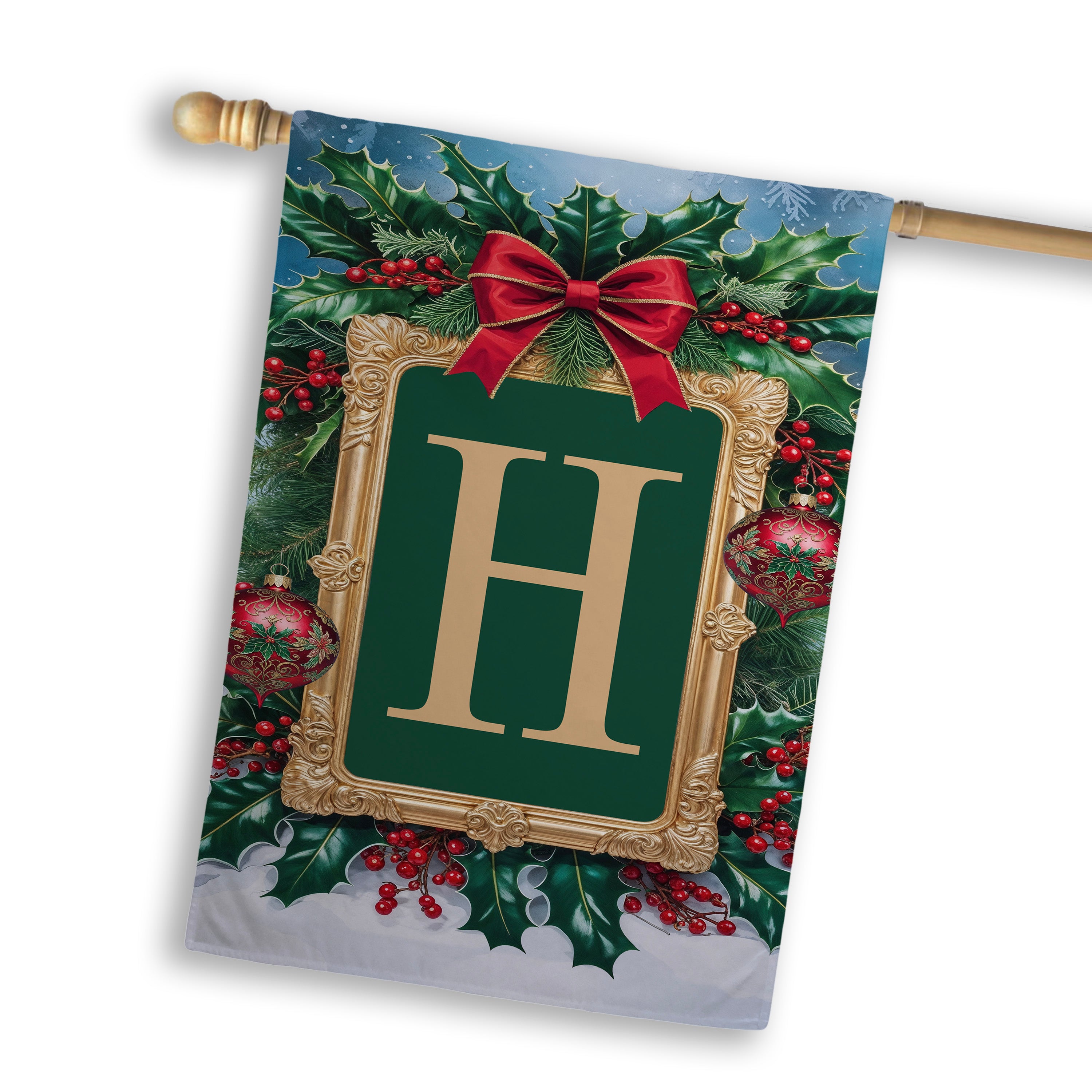 Christmas, Holly Berries Frame, Monogram, House Flag
