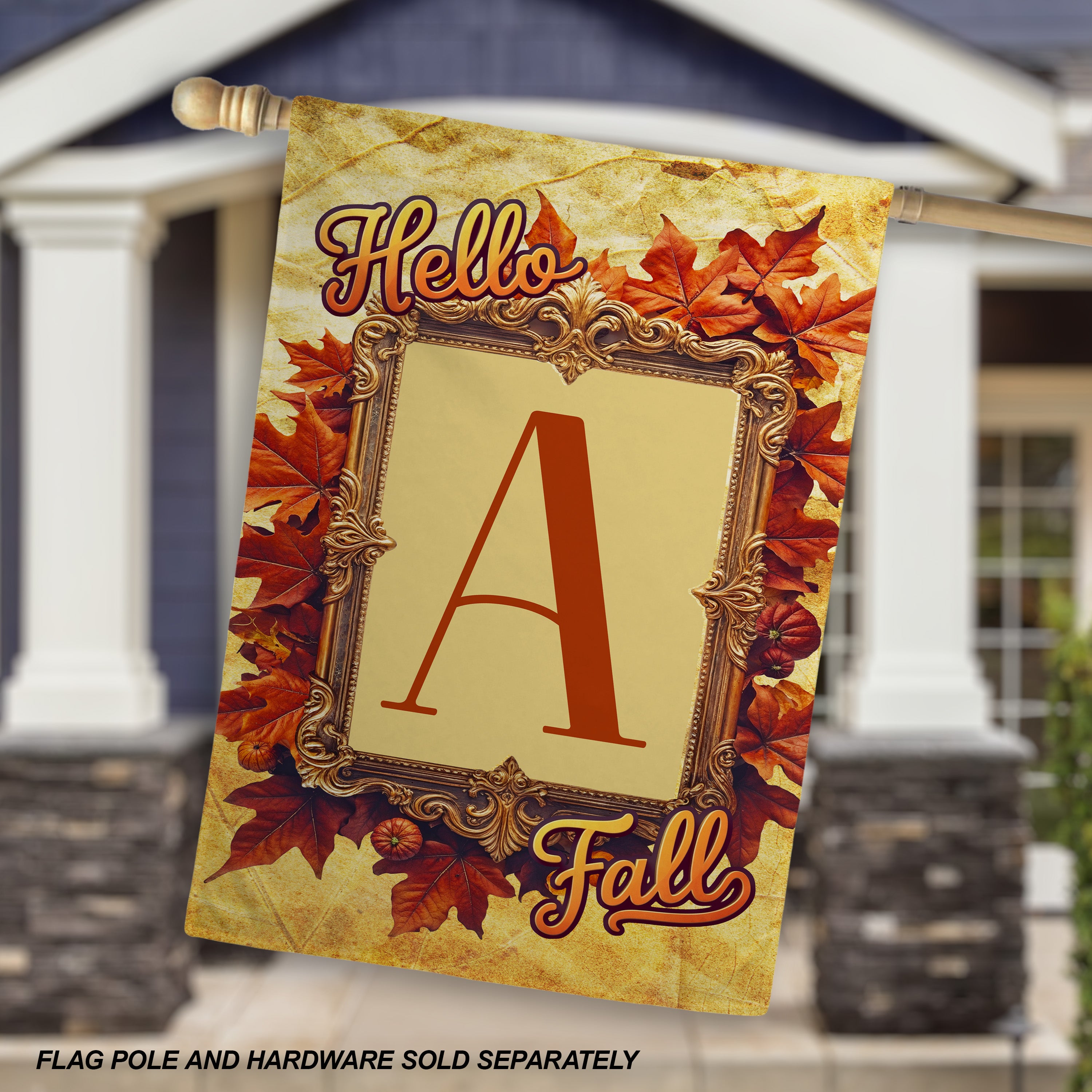 Fall, Hello Fall, Monogram, House Flag