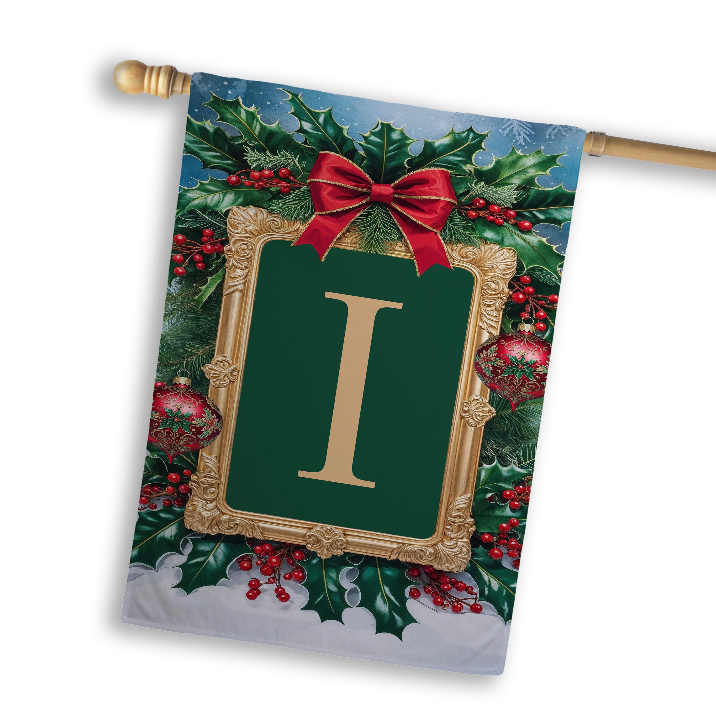 Christmas, Holly Berries Frame, Monogram, House Flag