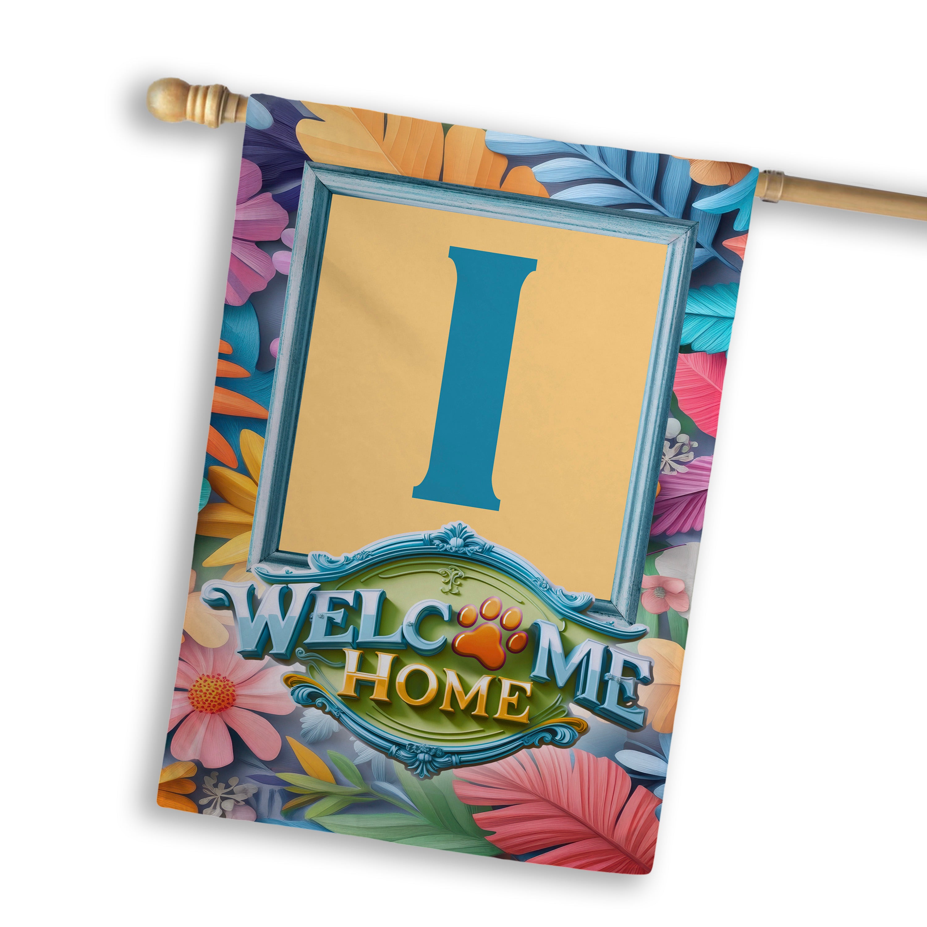 Welcome, Welcome Home Floral, Monogram, House Flag