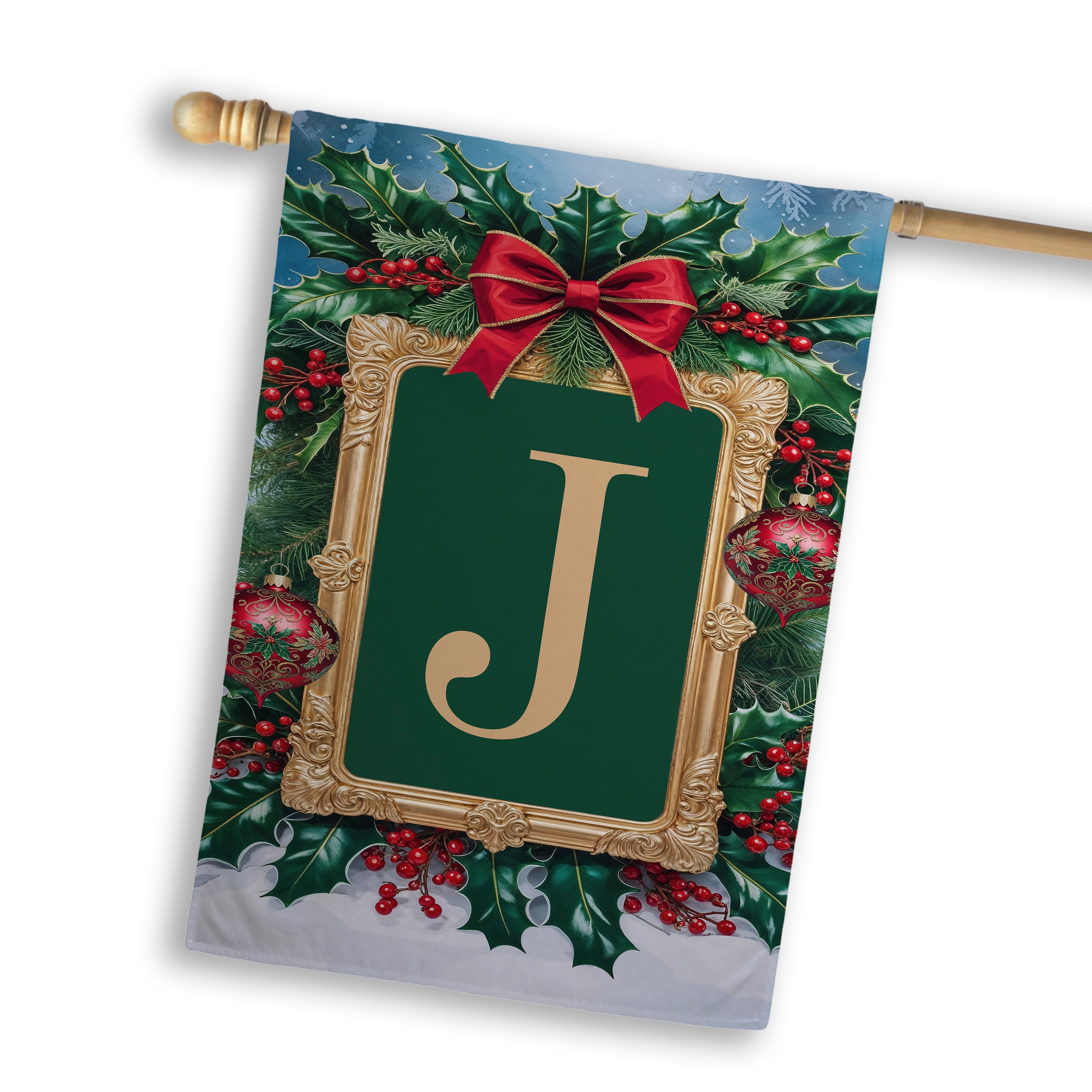 Christmas, Holly Berries Frame, Monogram, House Flag