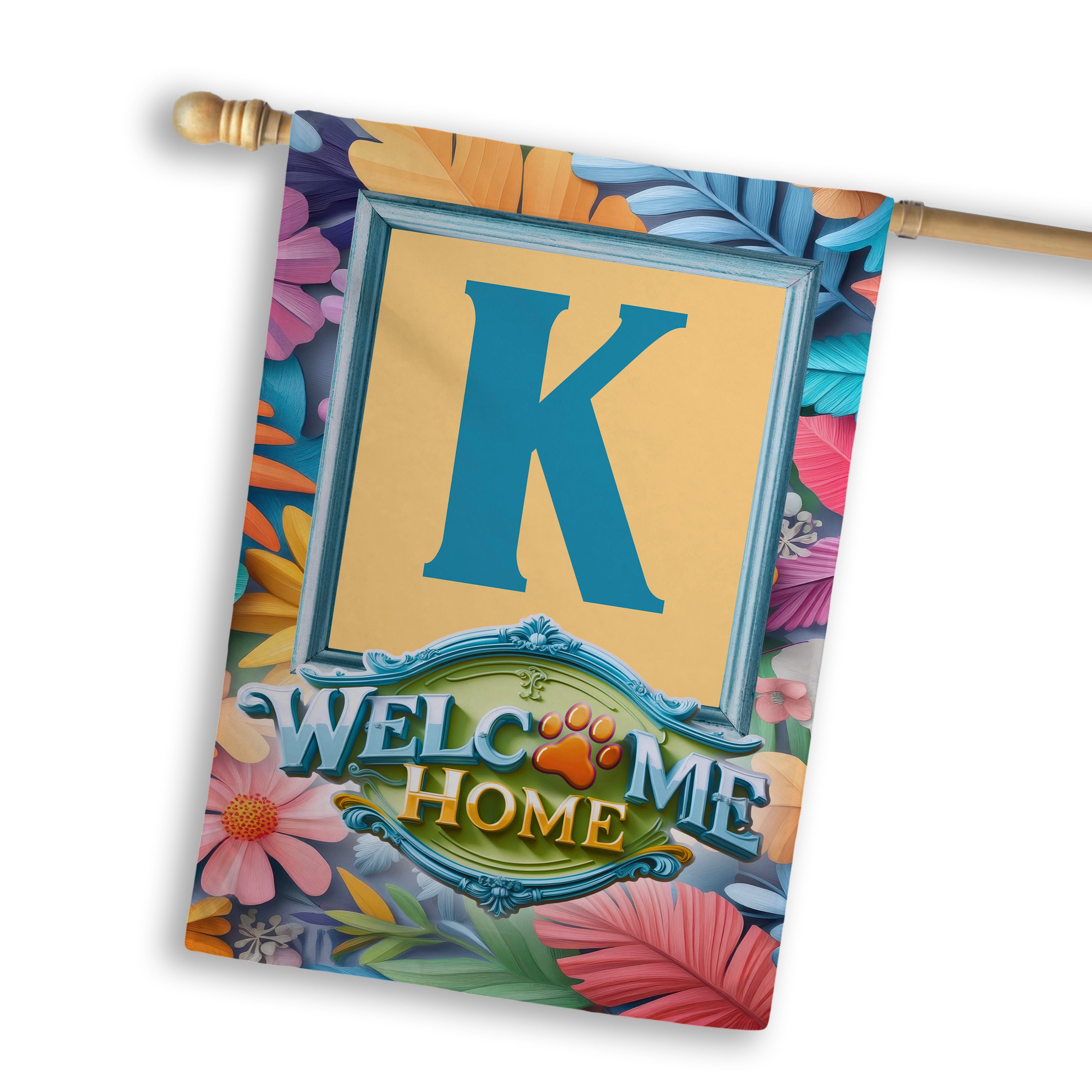 Welcome, Welcome Home Floral, Monogram, House Flag