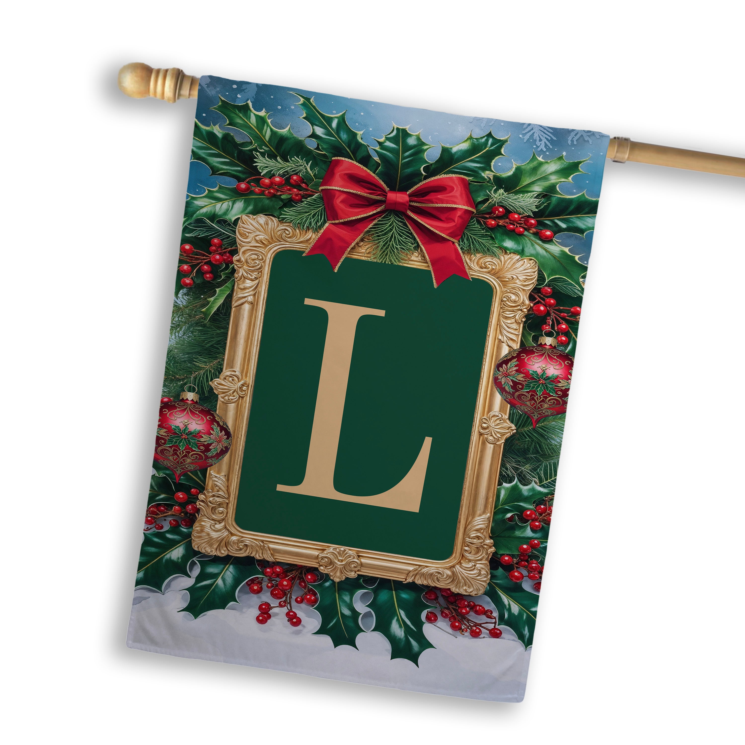 Christmas, Holly Berries Frame, Monogram, House Flag