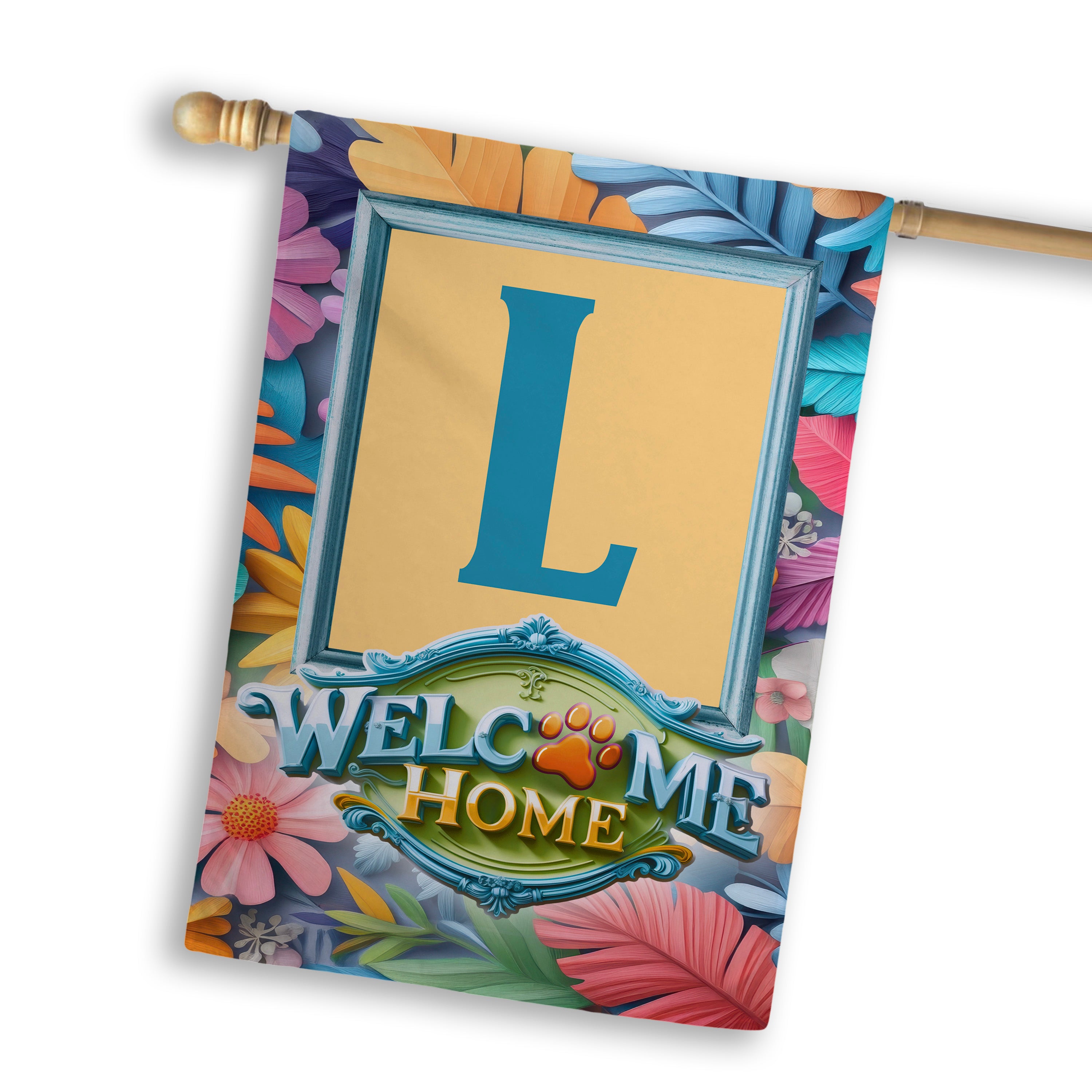 Welcome, Welcome Home Floral, Monogram, House Flag