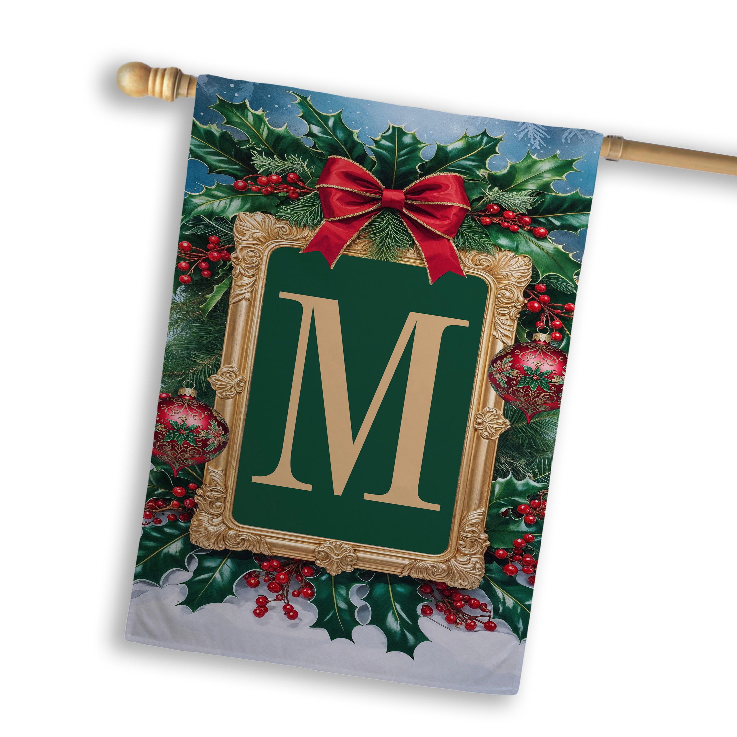Christmas, Holly Berries Frame, Monogram, House Flag