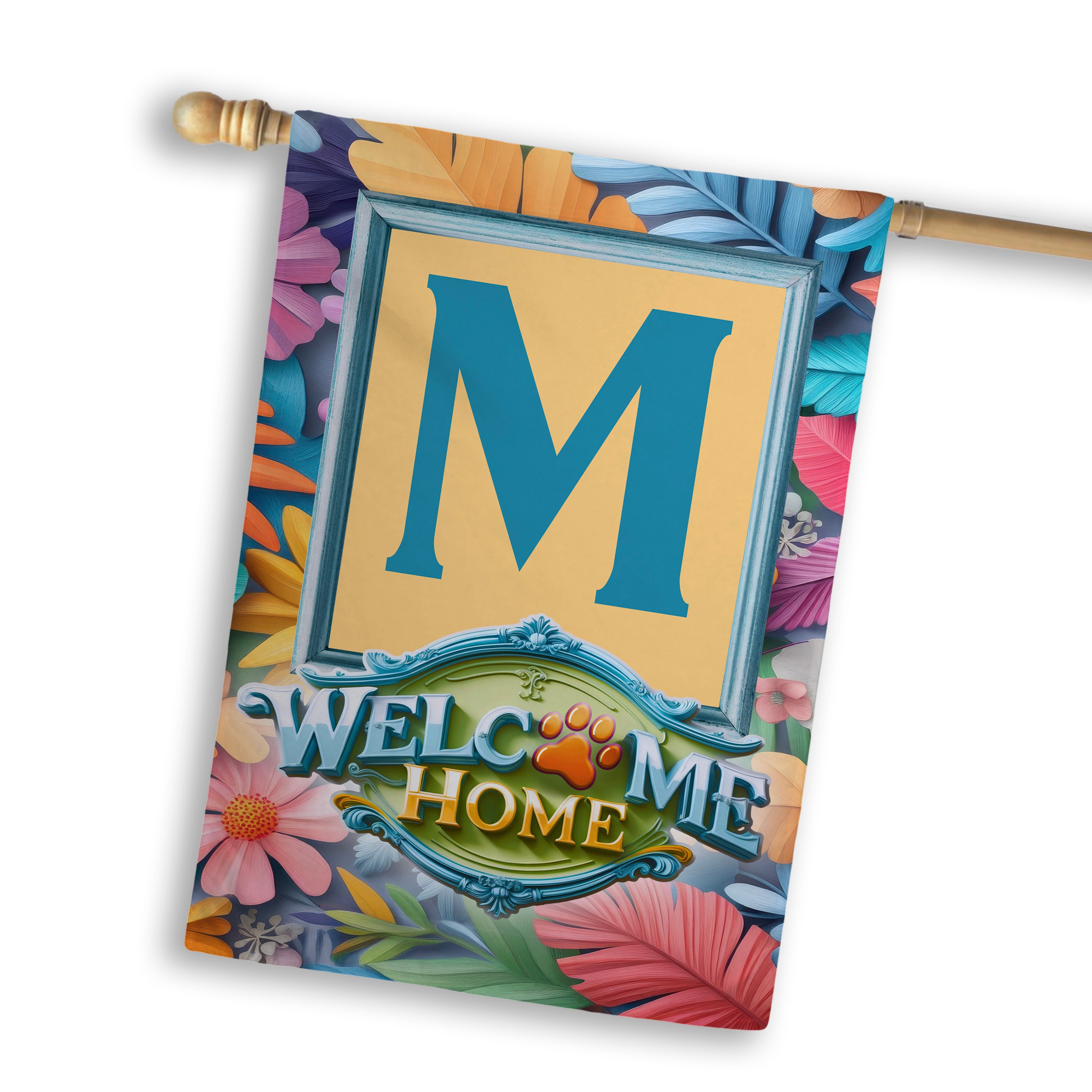 Welcome, Welcome Home Floral, Monogram, House Flag