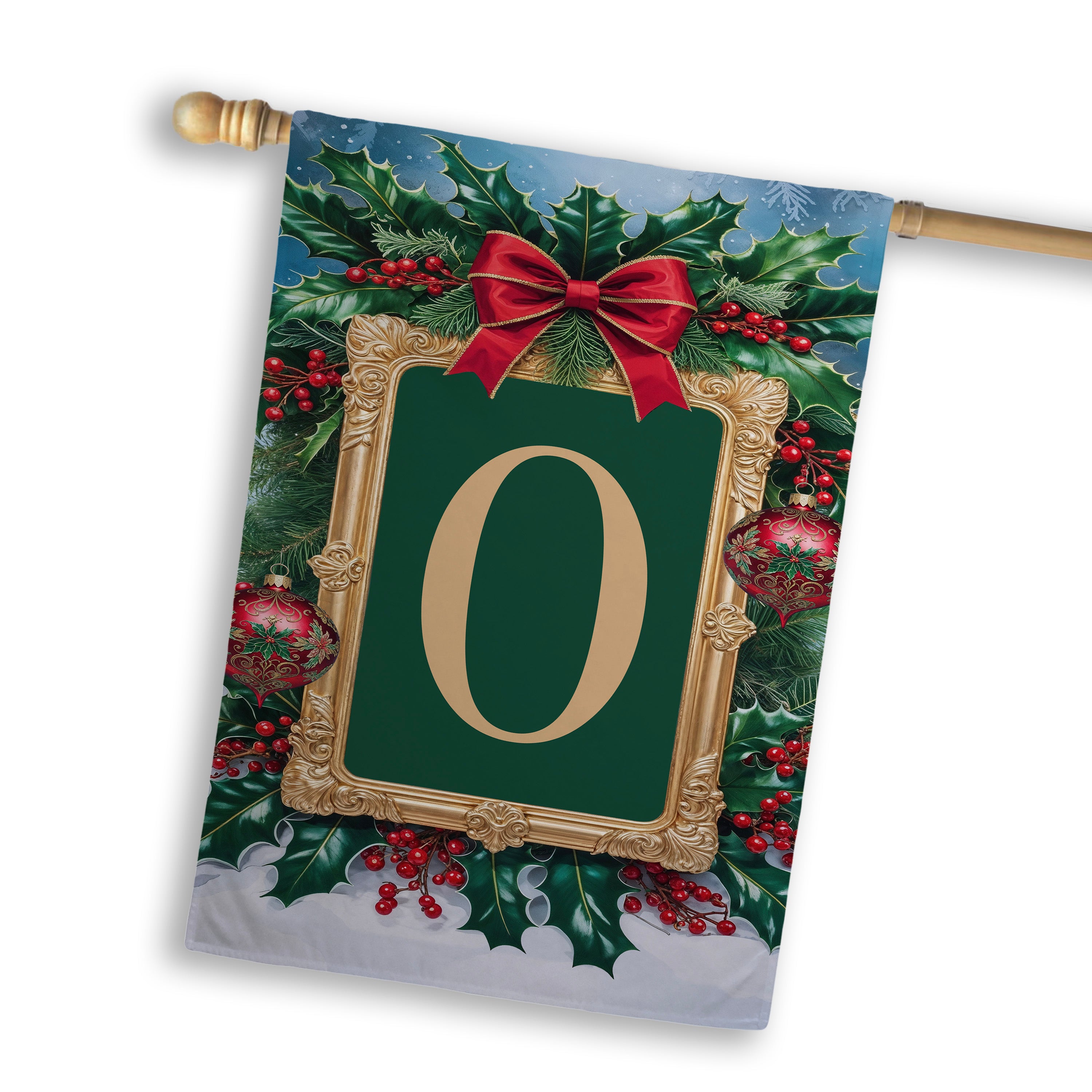 Christmas, Holly Berries Frame, Monogram, House Flag