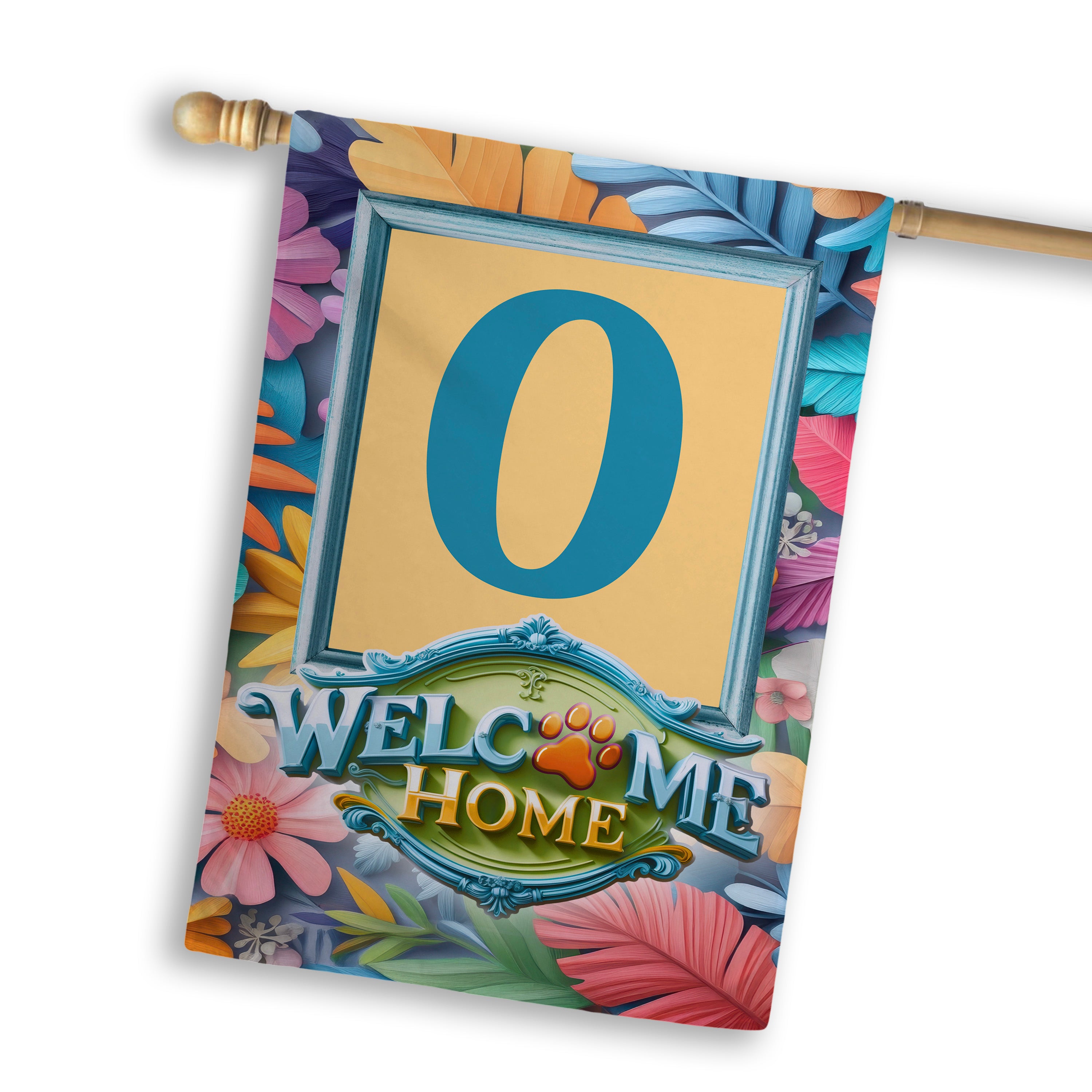 Welcome, Welcome Home Floral, Monogram, House Flag