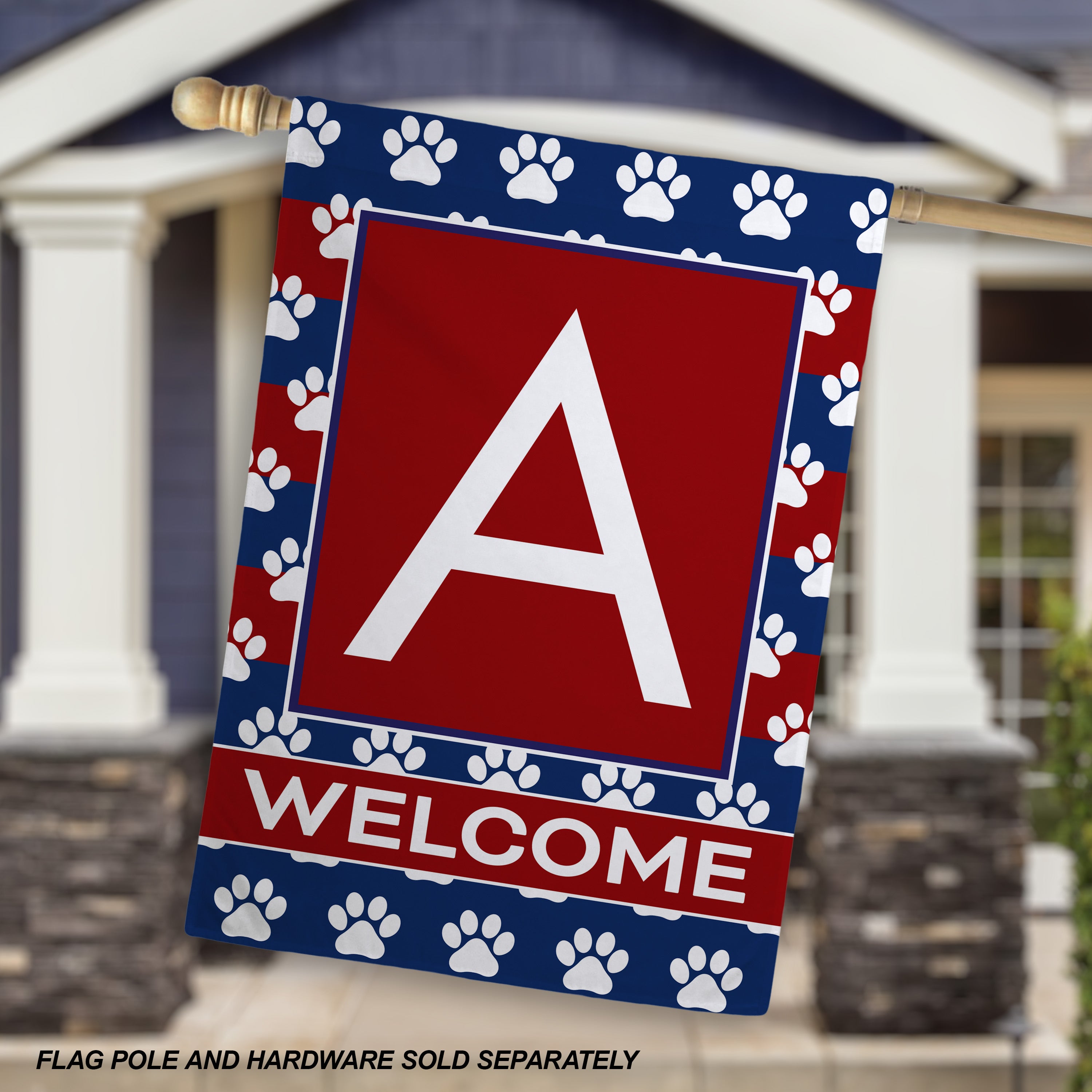 Patriotic, Paws Stripes, Monogram, House Flag