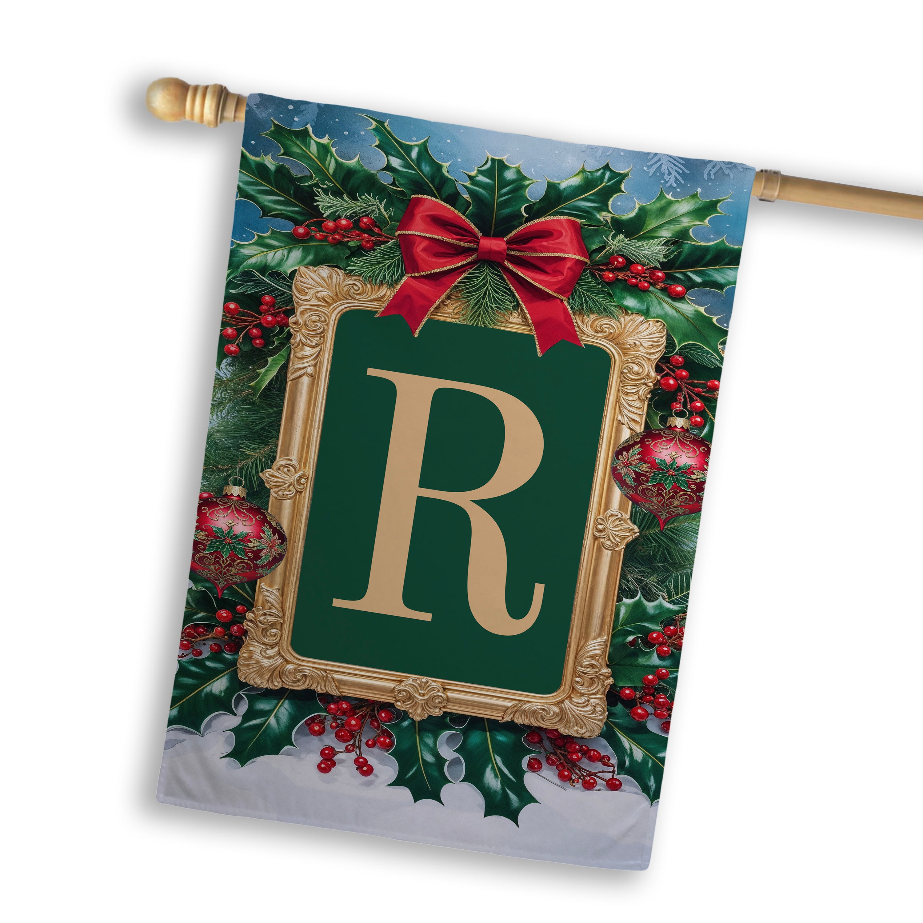 Christmas, Holly Berries Frame, Monogram, House Flag