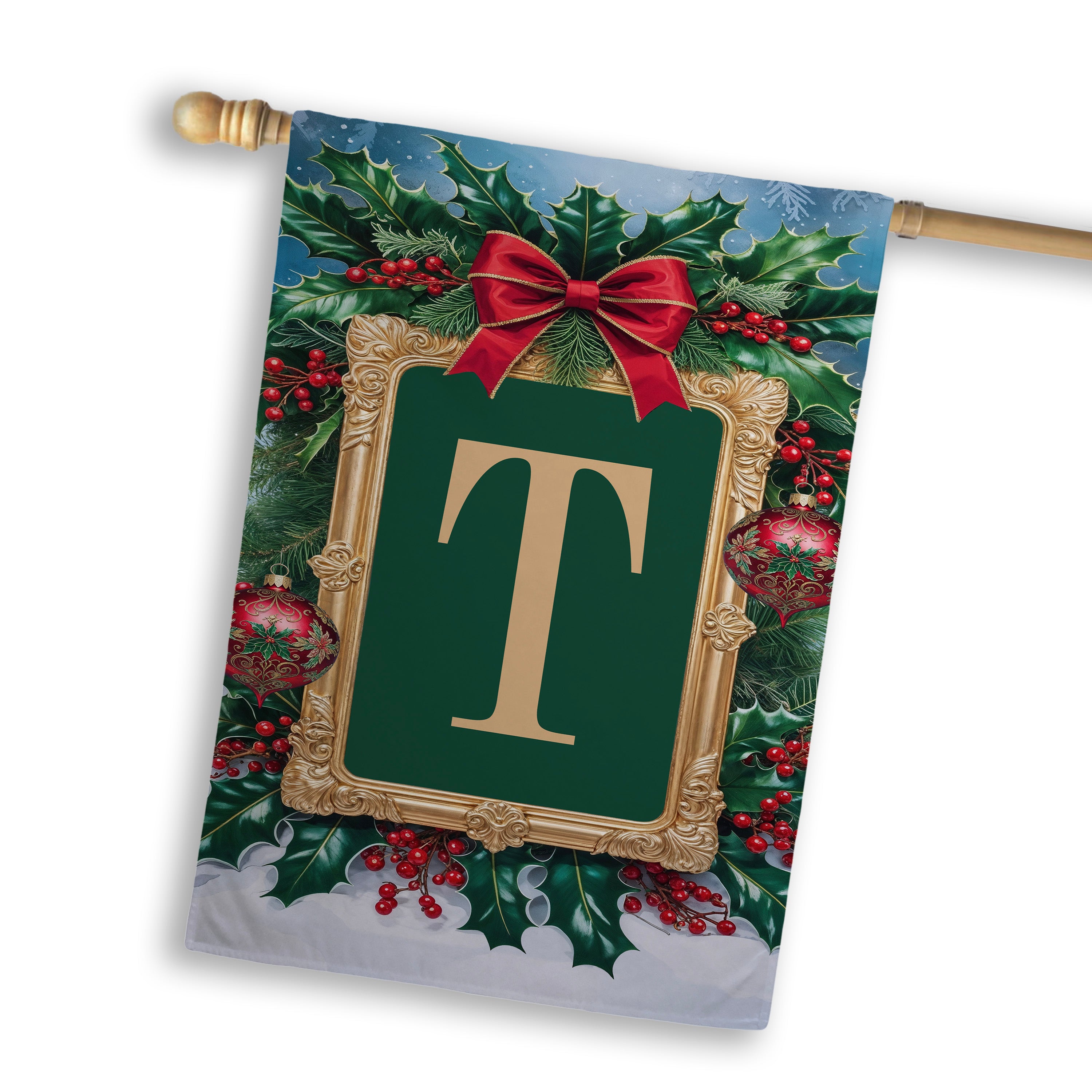 Christmas, Holly Berries Frame, Monogram, House Flag