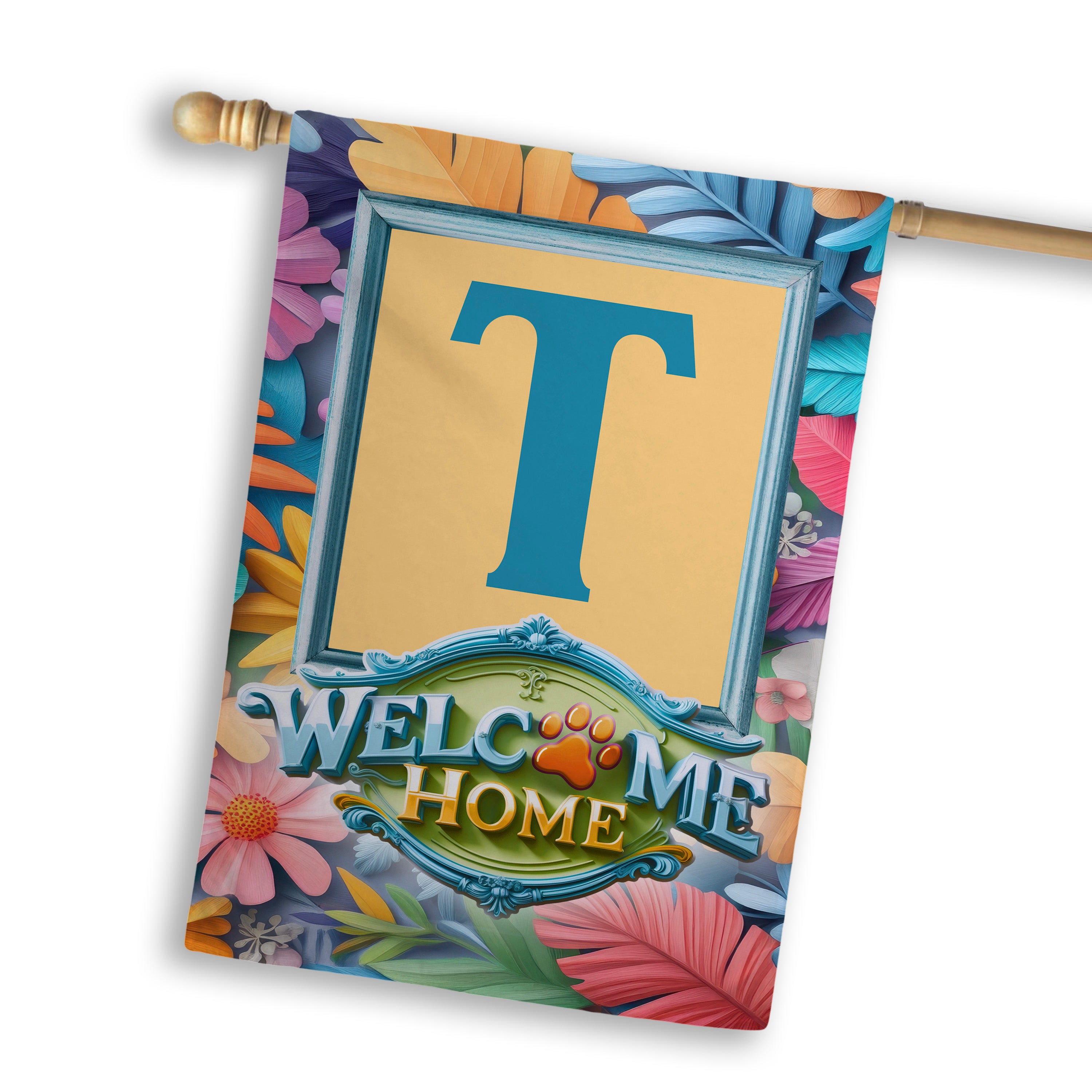 Welcome, Welcome Home Floral, Monogram, House Flag