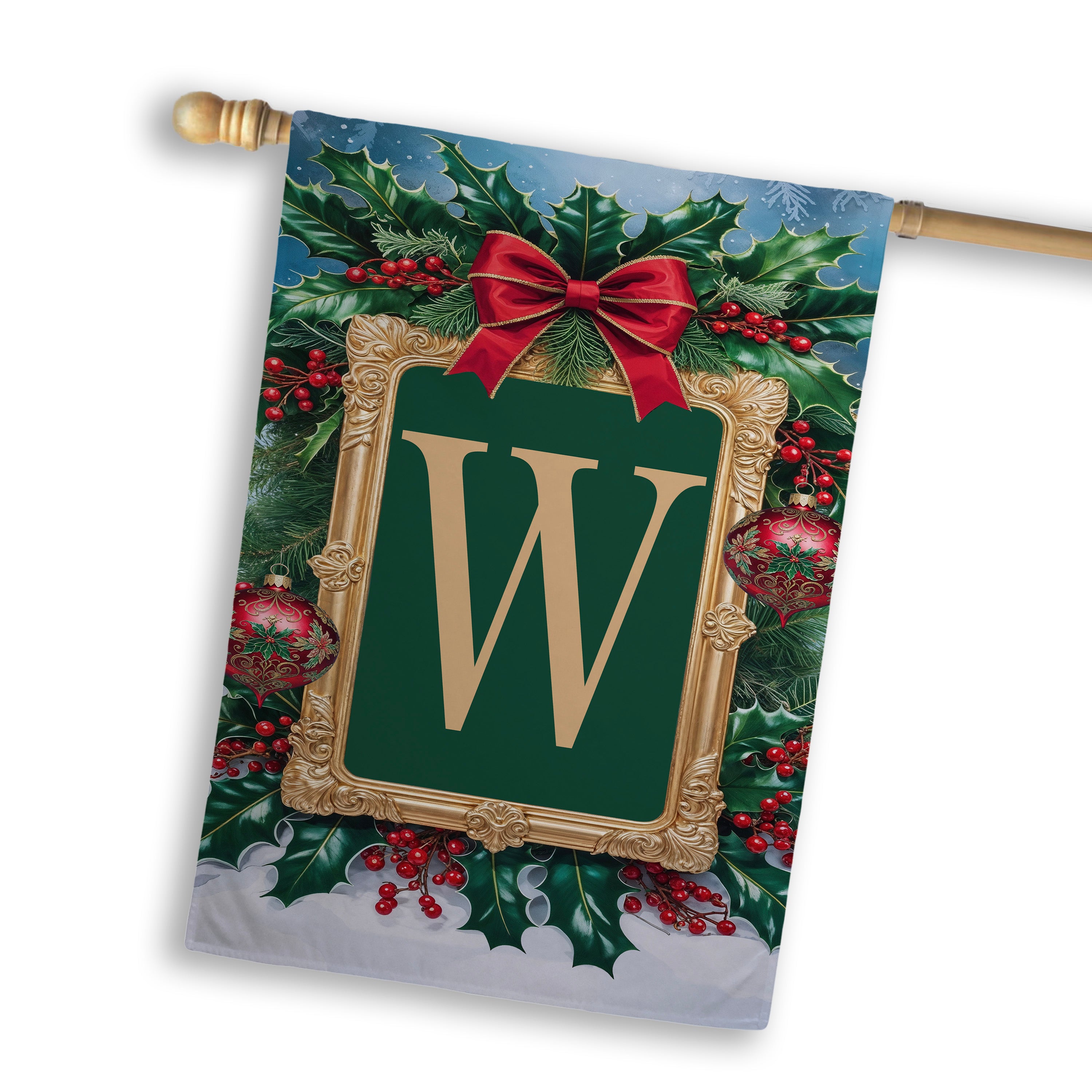 Christmas, Holly Berries Frame, Monogram, House Flag
