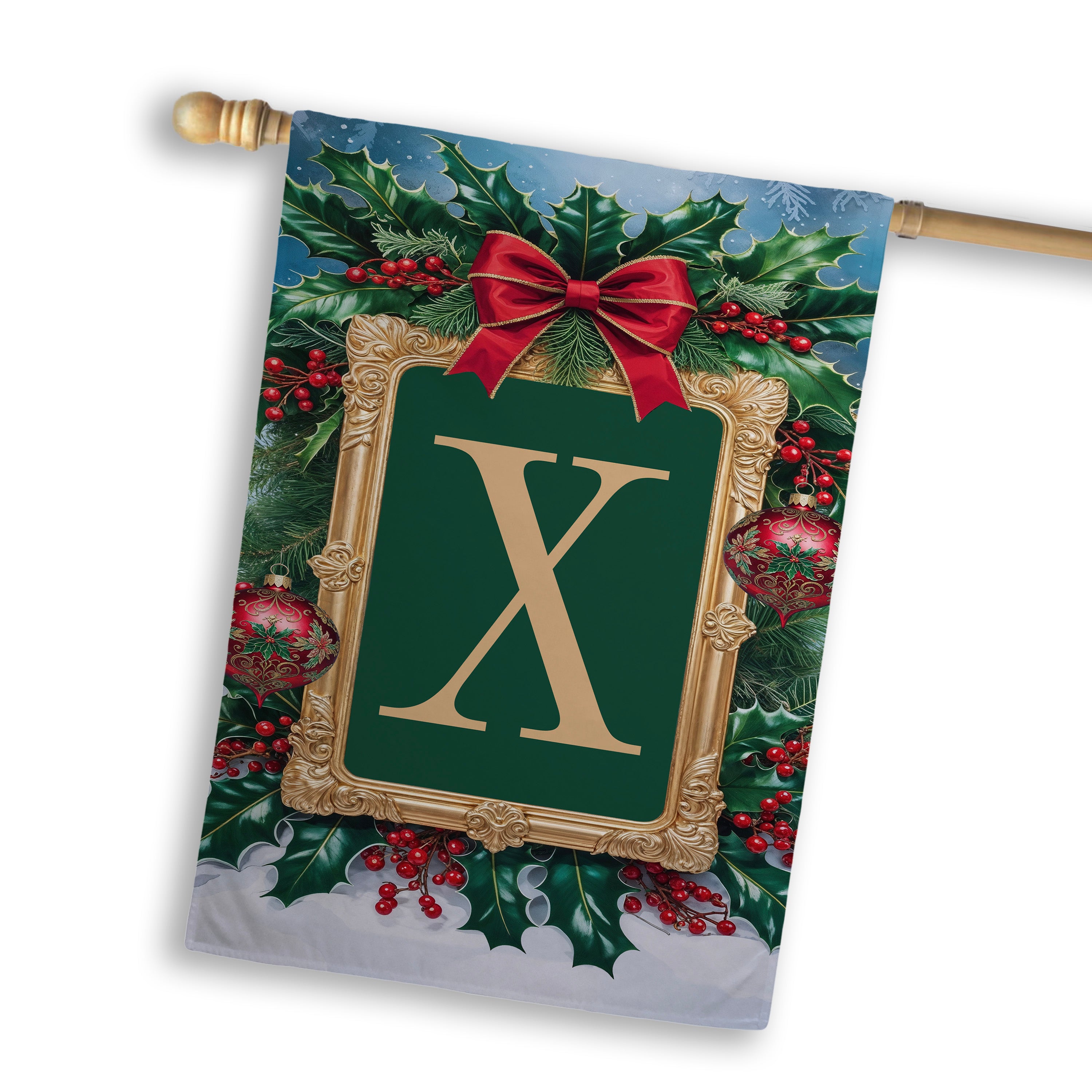 Christmas, Holly Berries Frame, Monogram, House Flag