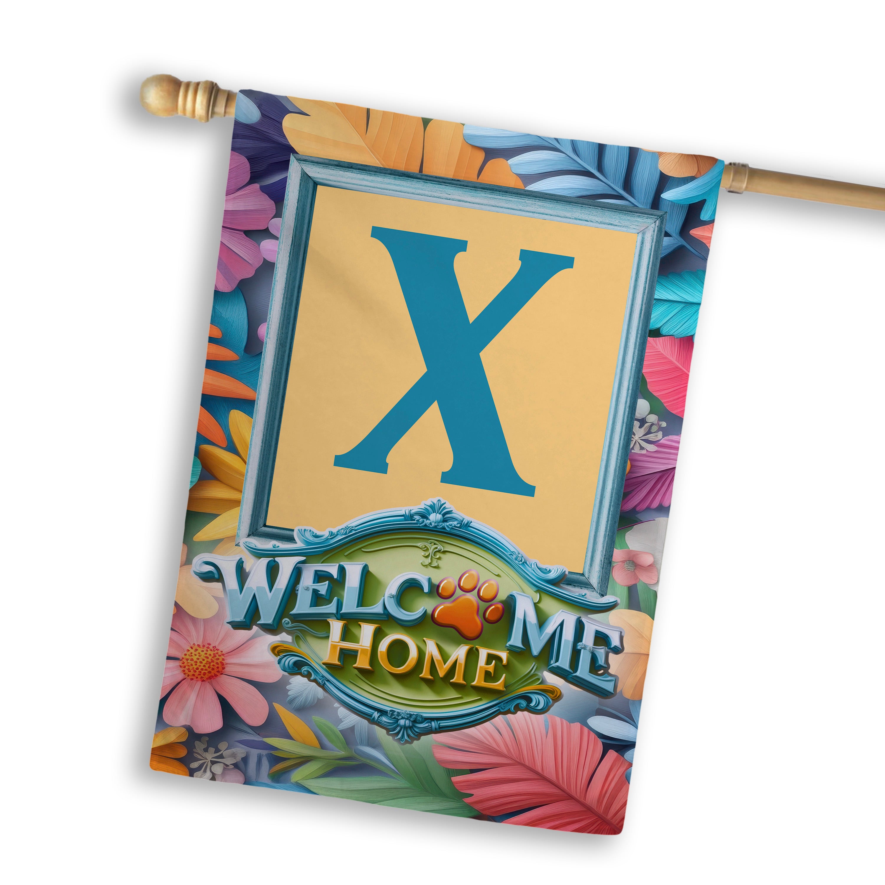 Welcome, Welcome Home Floral, Monogram, House Flag