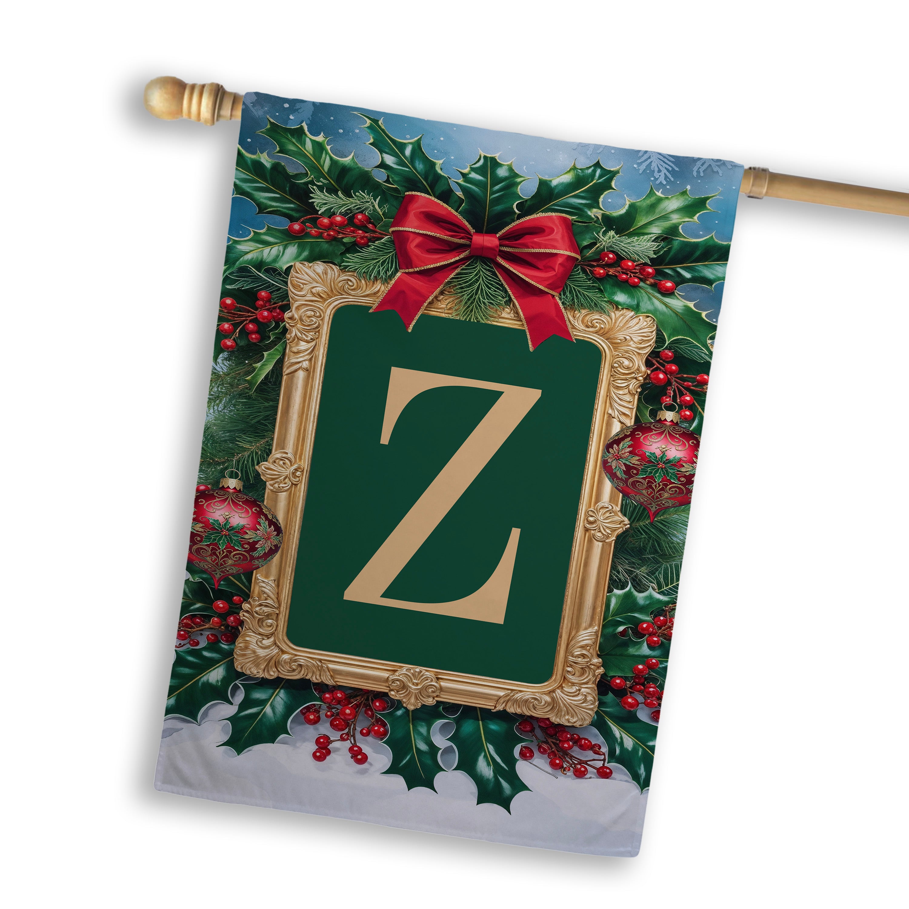 Christmas, Holly Berries Frame, Monogram, House Flag
