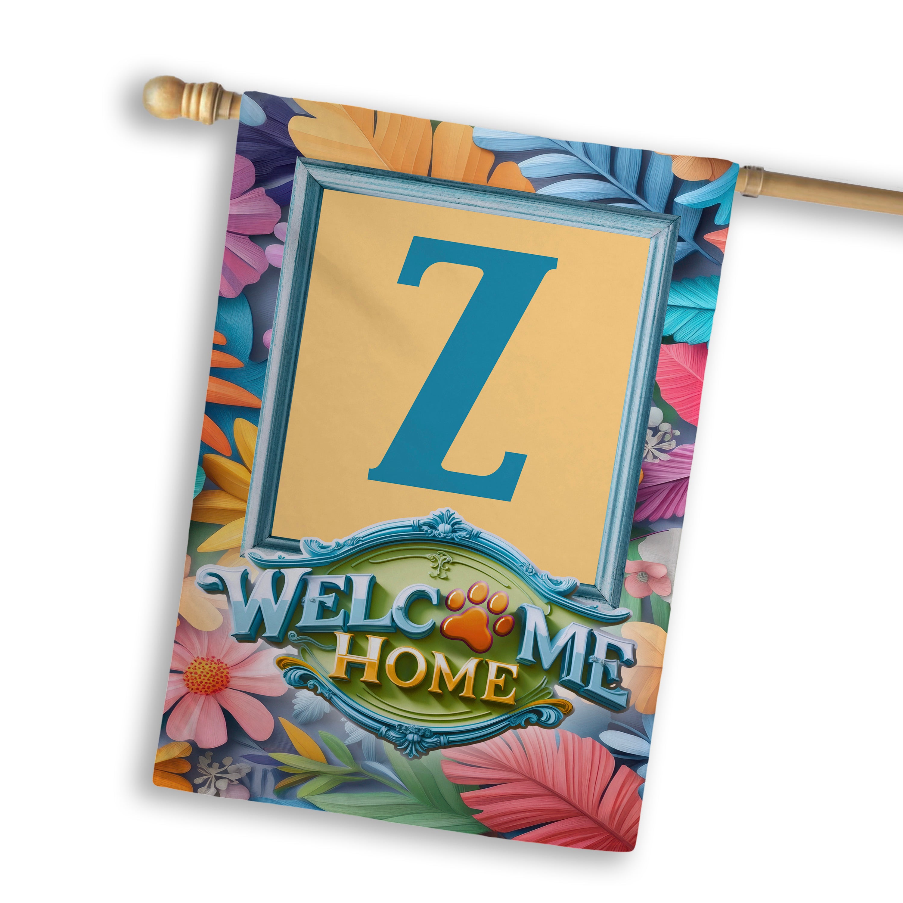 Welcome, Welcome Home Floral, Monogram, House Flag