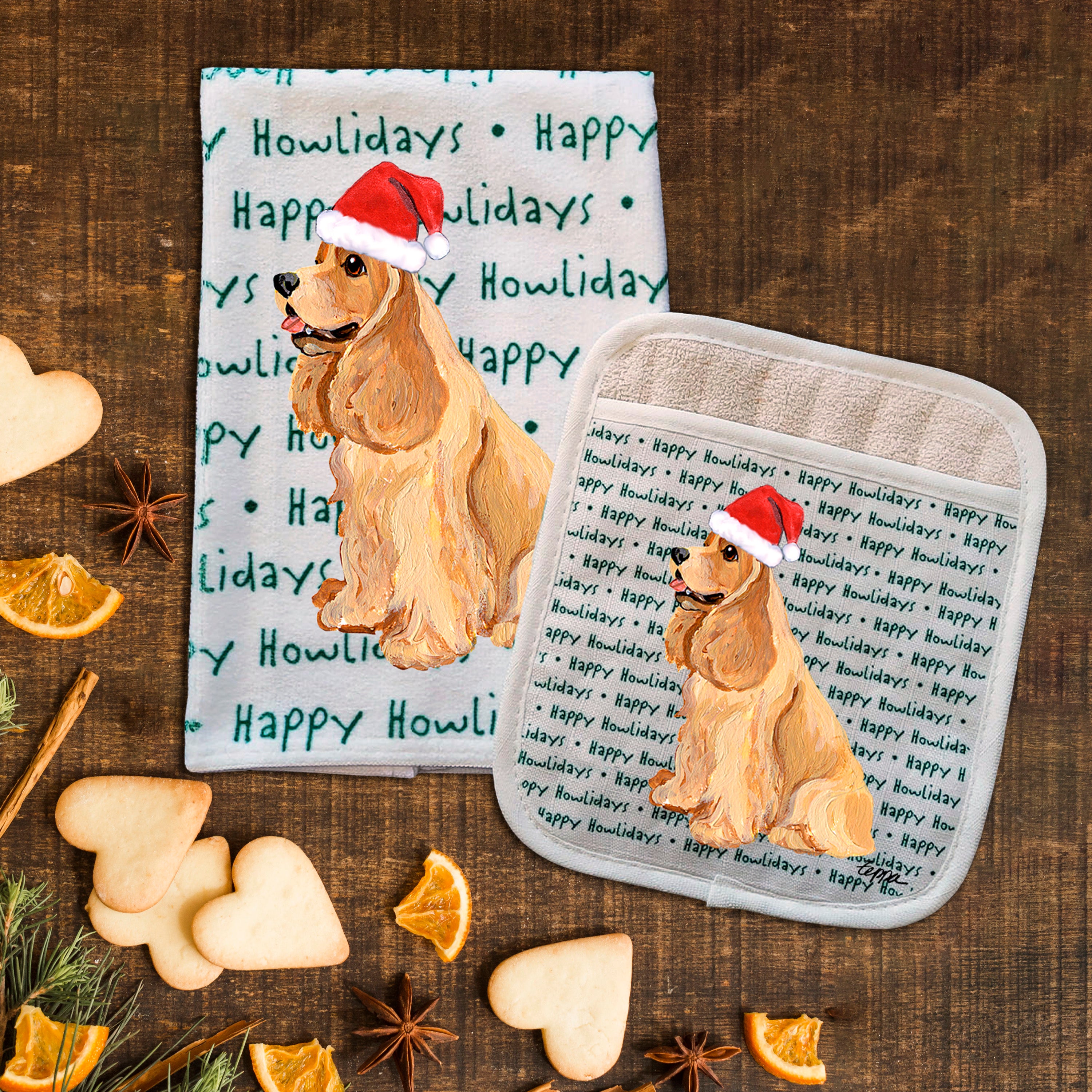 American Cocker Spaniel Christmas Kitchen Textiles Set