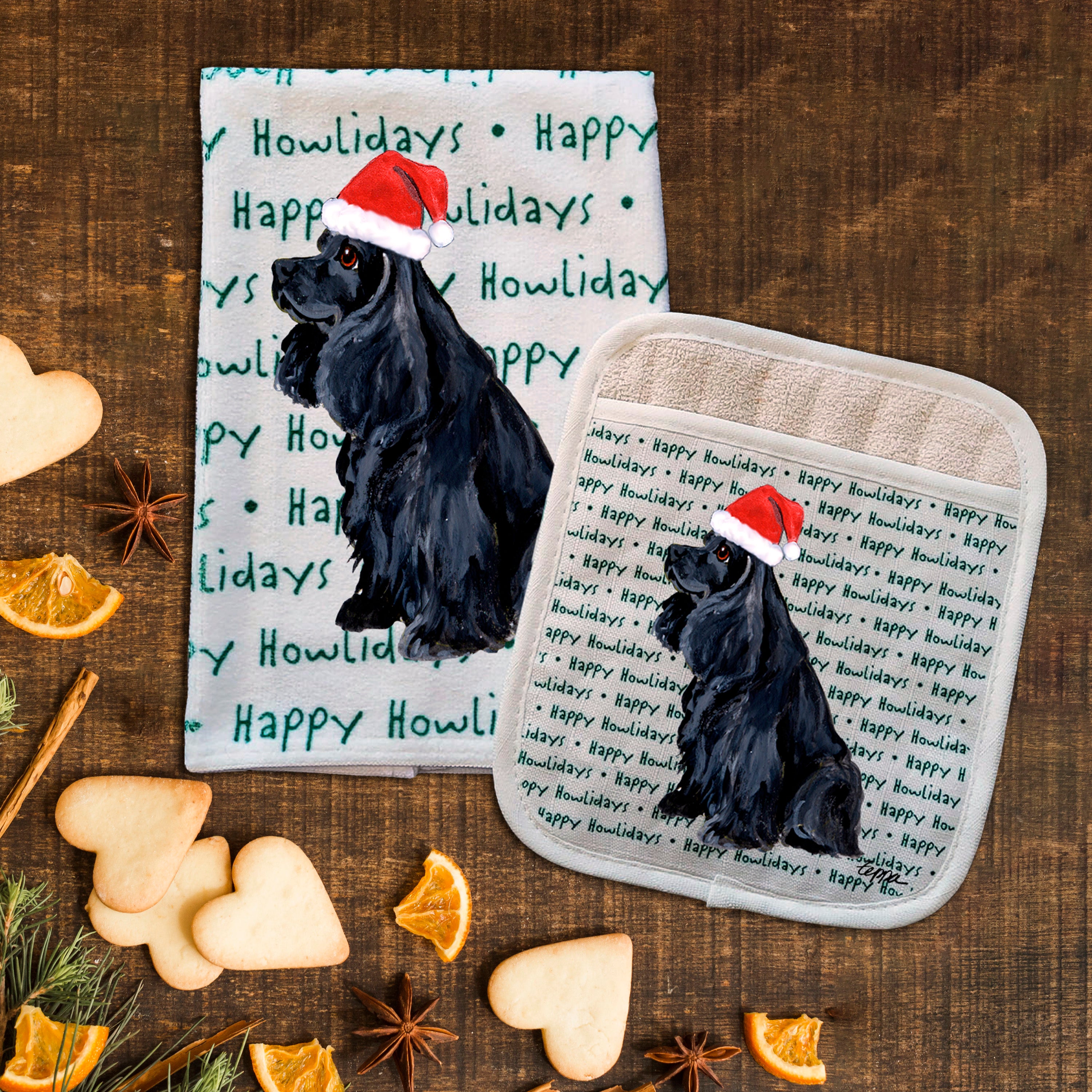 American Cocker Spaniel Christmas Kitchen Textiles Set