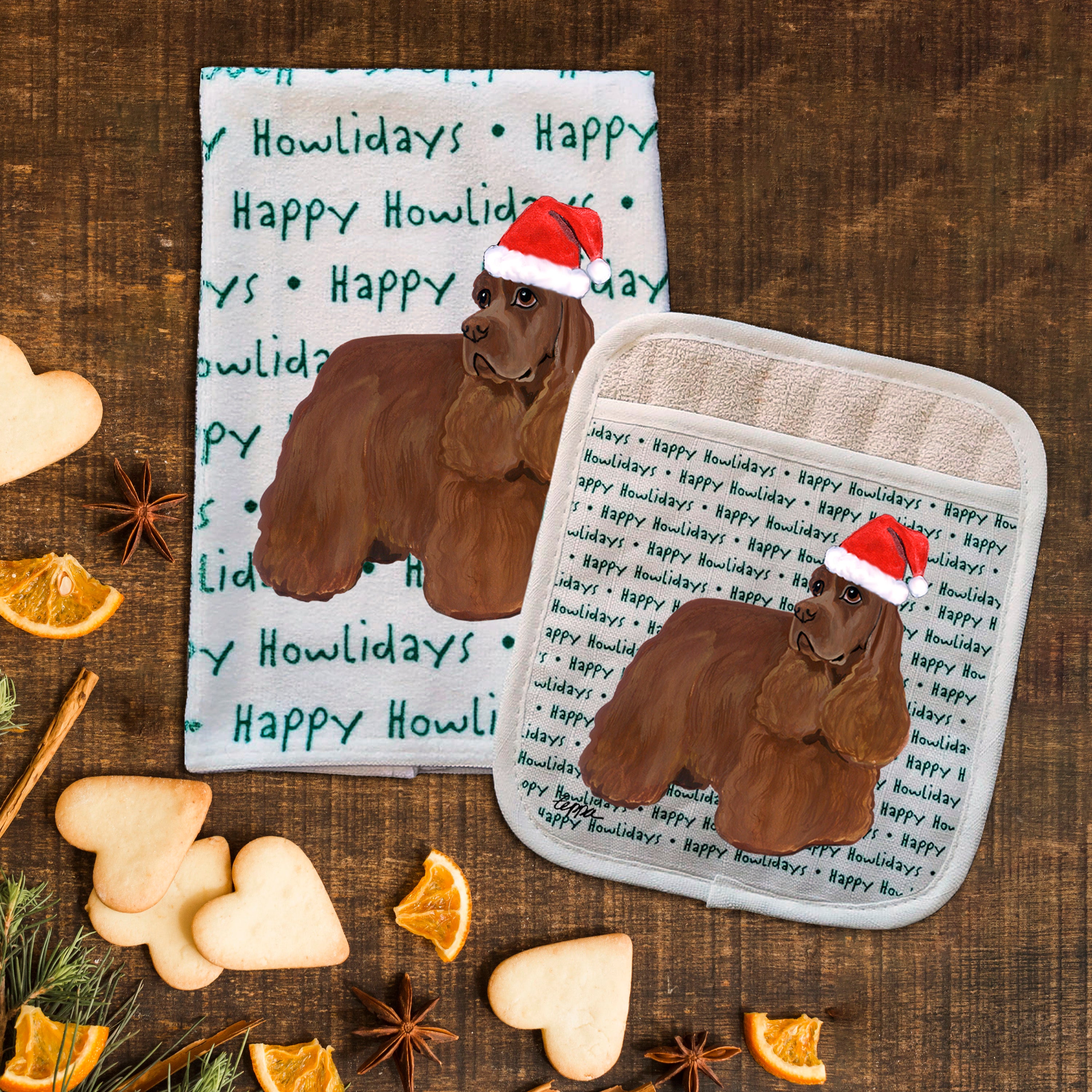 American Cocker Spaniel Christmas Kitchen Textiles Set