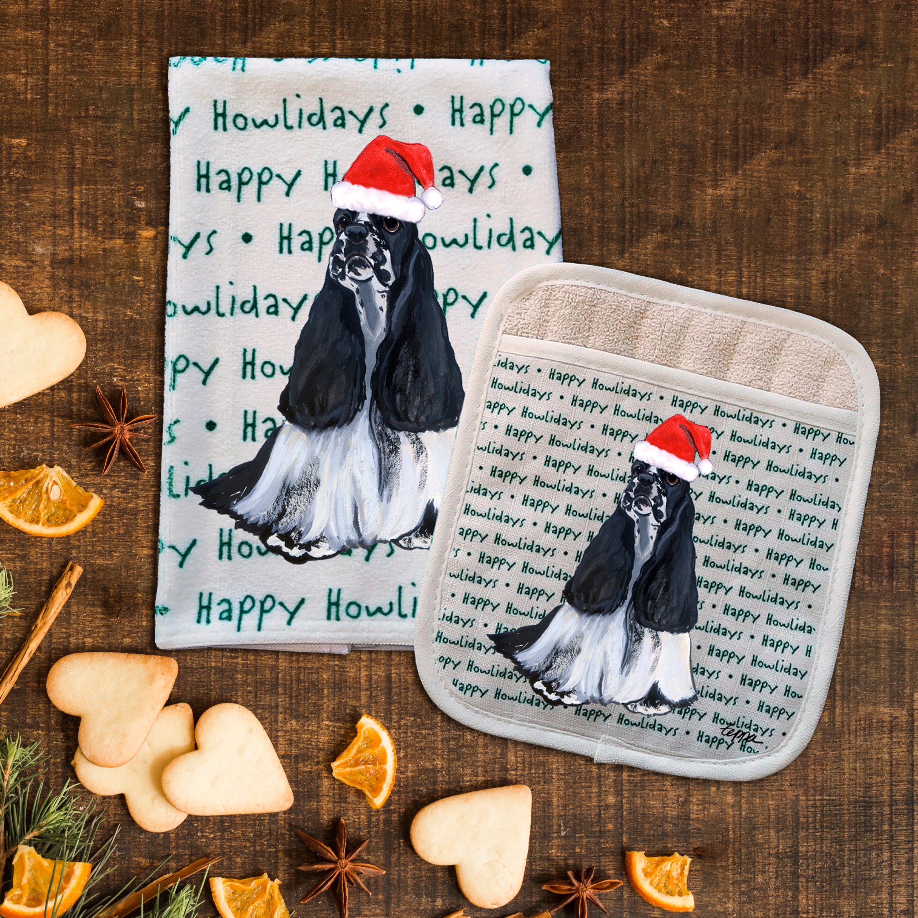 American Cocker Spaniel Christmas Kitchen Textiles Set