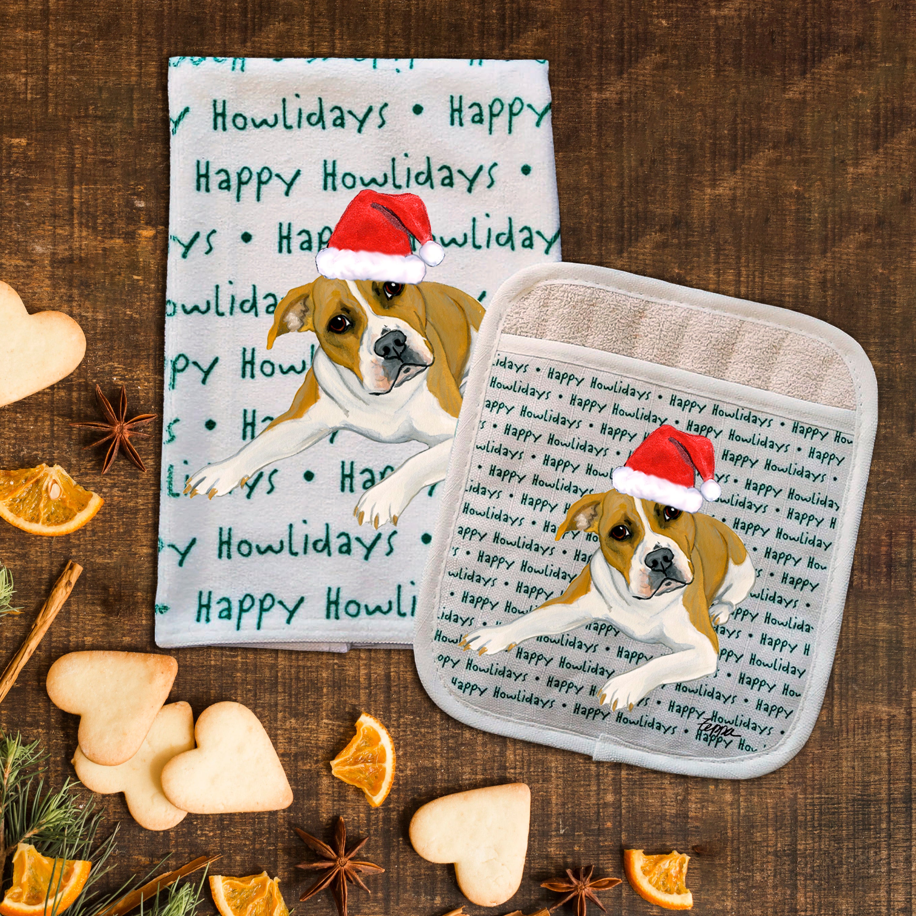 American Pit Bull Christmas Kitchen Textiles Set