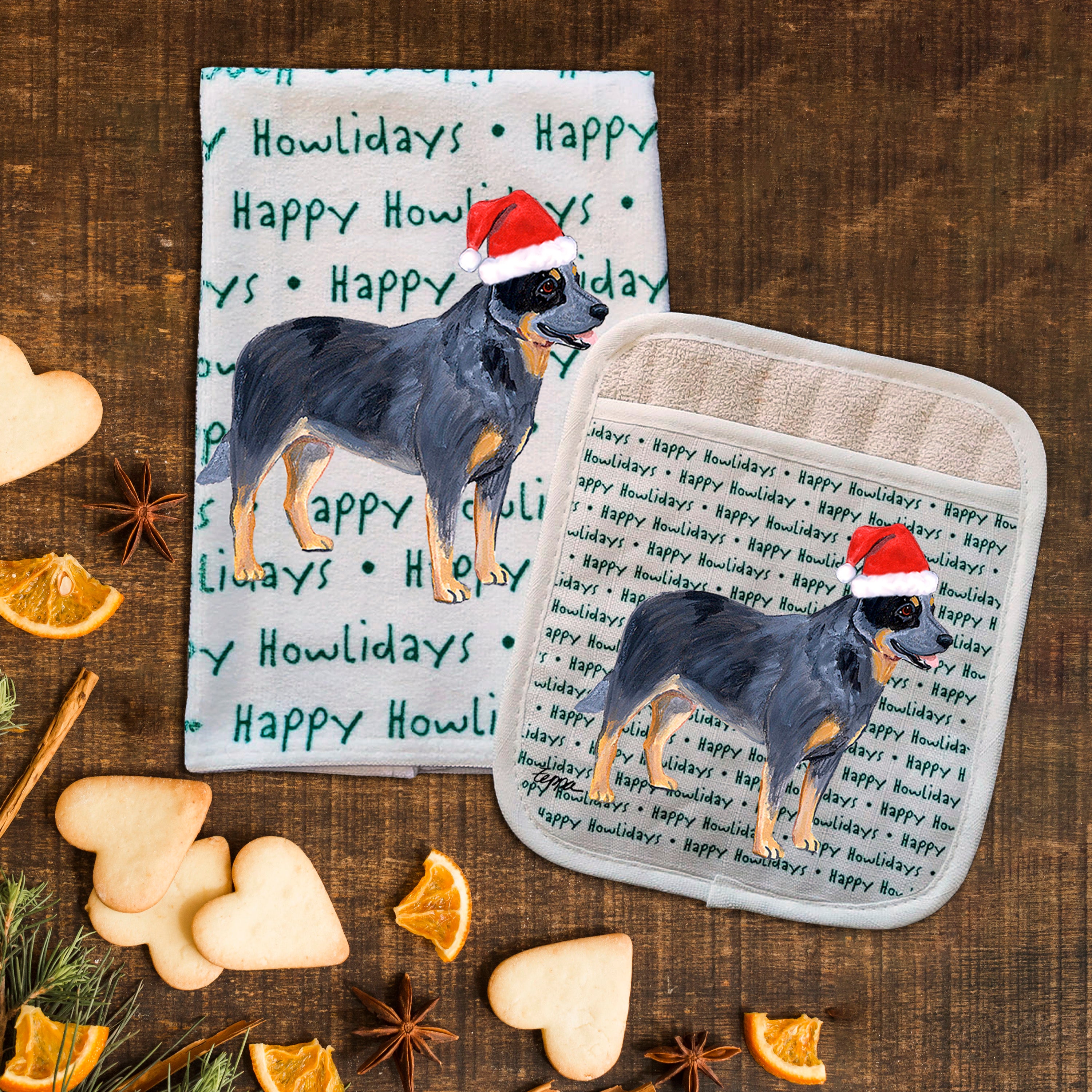 Australian Cattle Dog Christmas Kitchen Textiles Set